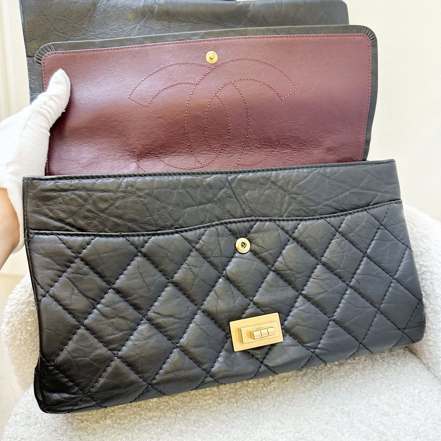 GLM-2.55 Reissue 227 Maxi Flap in Black Aged Calfskin and AGHW