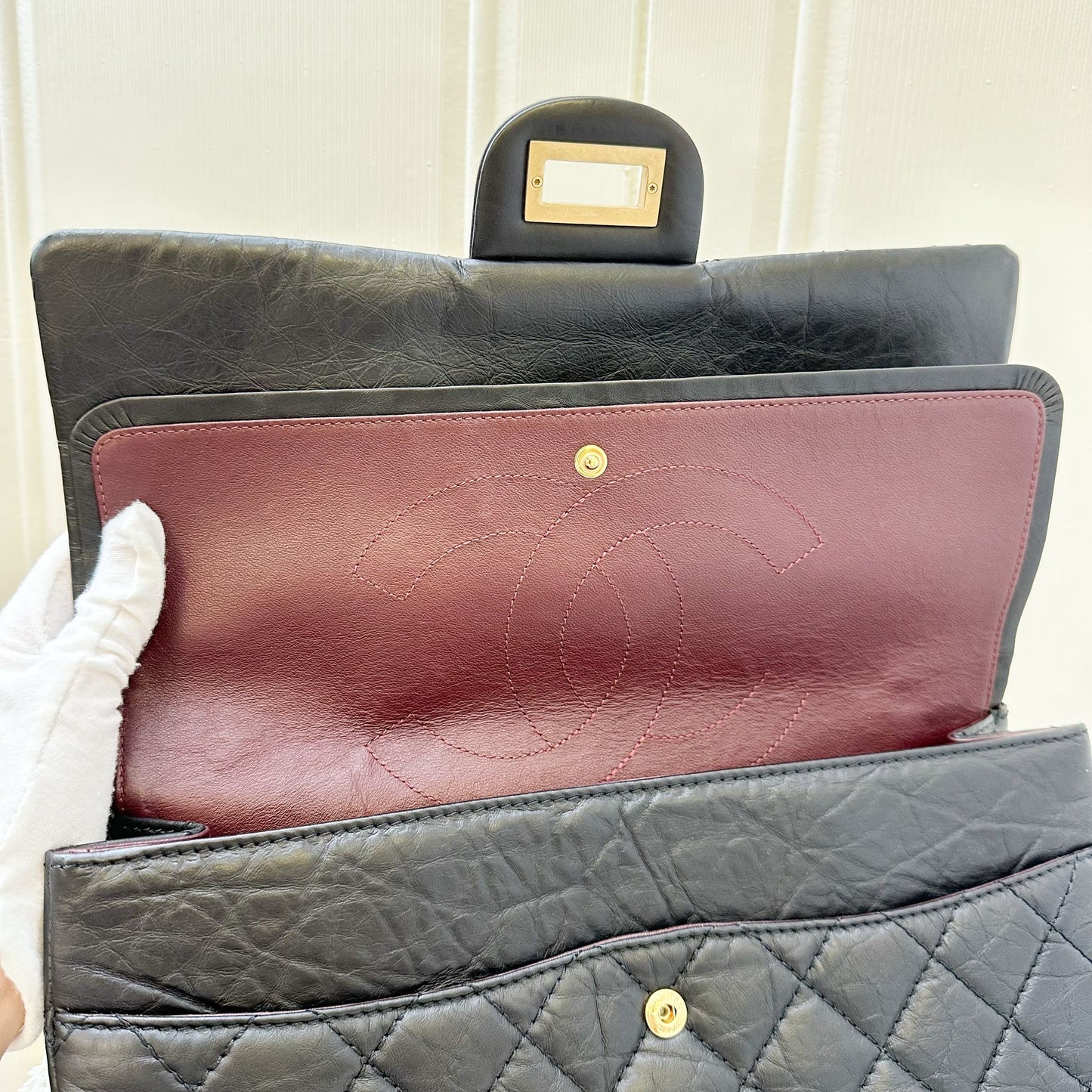GLM-2.55 Reissue 227 Maxi Flap in Black Aged Calfskin and AGHW