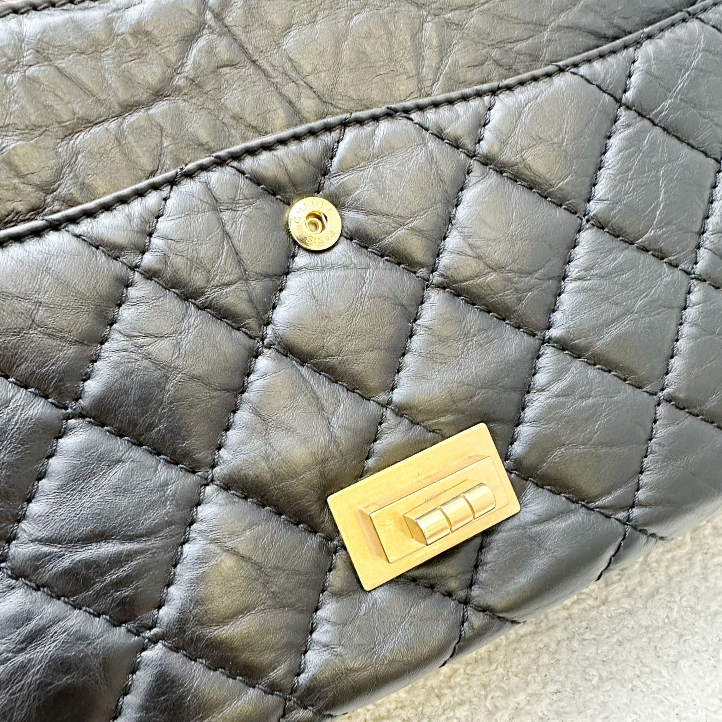 GLM-2.55 Reissue 227 Maxi Flap in Black Aged Calfskin and AGHW