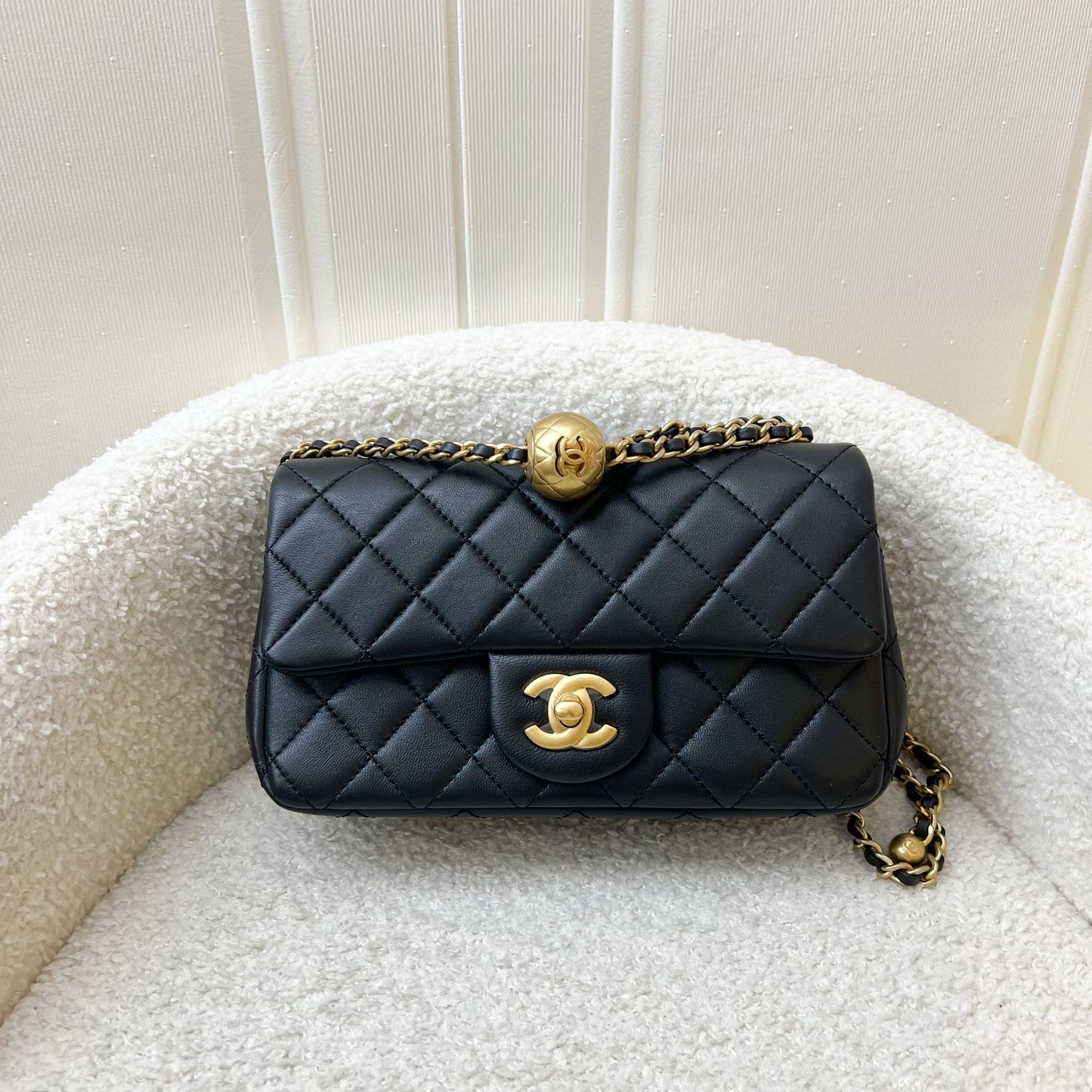 GLM-Pearl Crush Mini Rectangular Flap in Black Lambskin and AGHW (Model: AS1787)