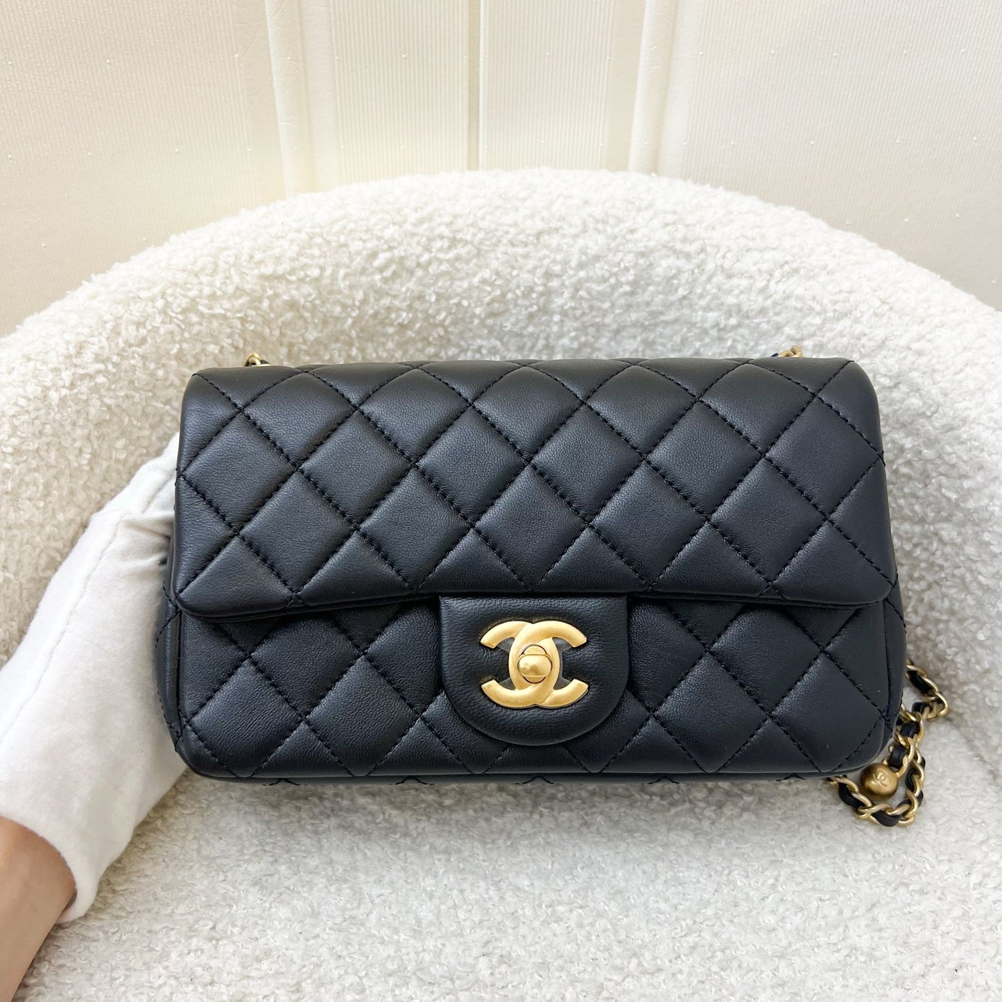 GLM-Pearl Crush Mini Rectangular Flap in Black Lambskin and AGHW (Model: AS1787)