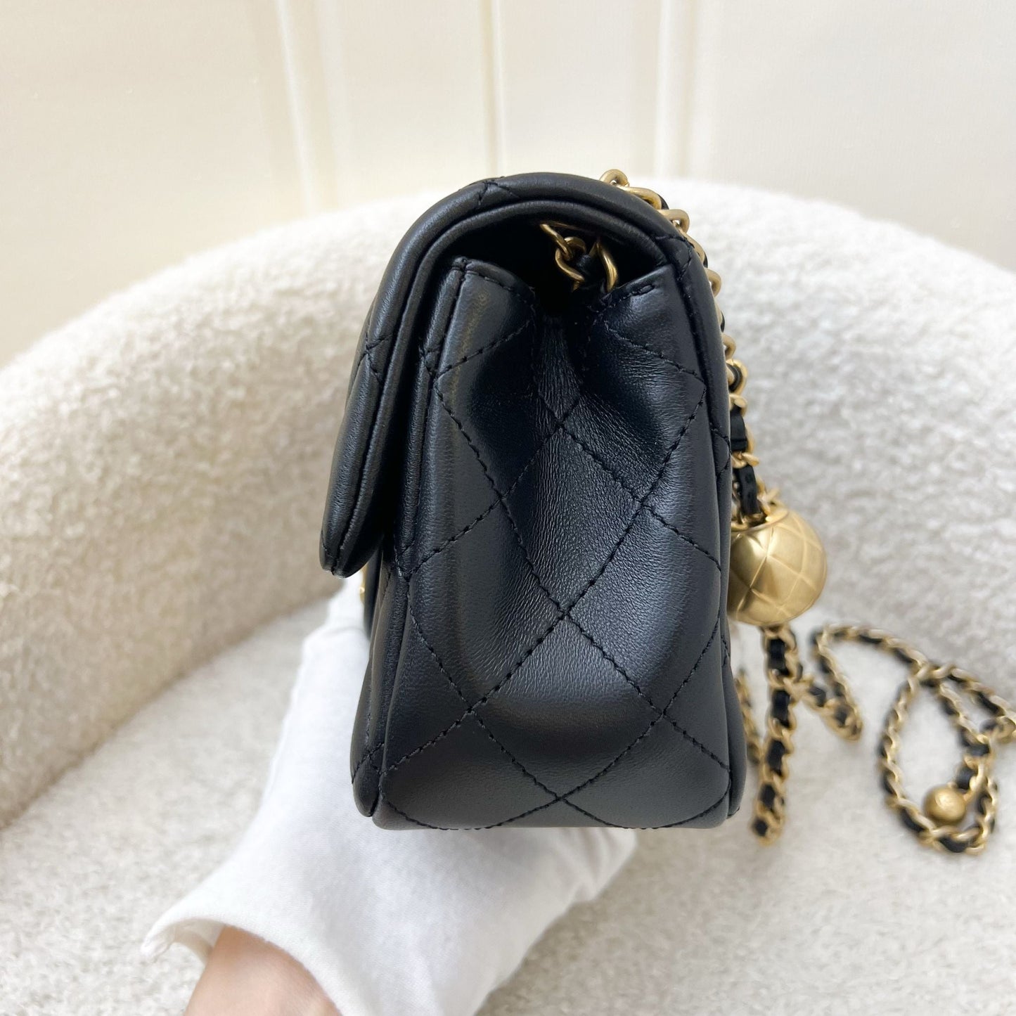 GLM-Pearl Crush Mini Rectangular Flap in Black Lambskin and AGHW (Model: AS1787)