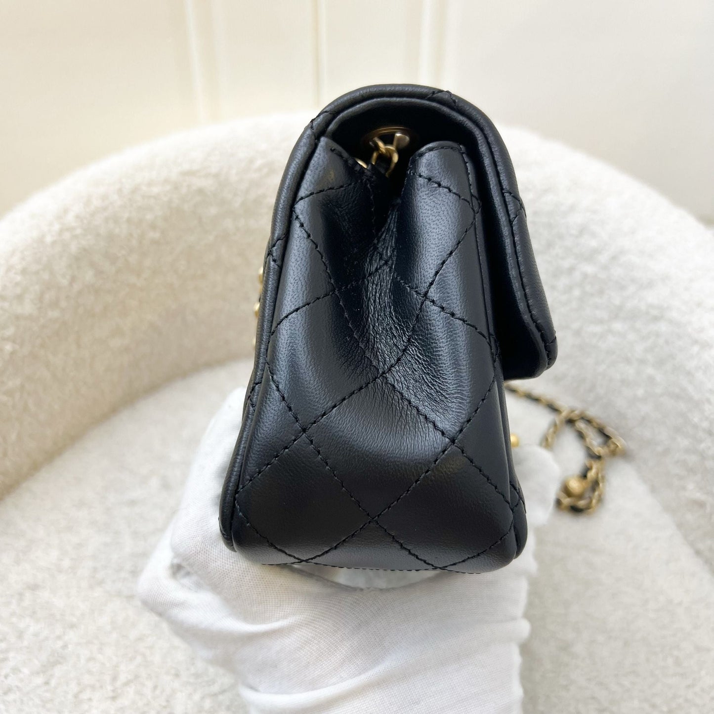 GLM-Pearl Crush Mini Rectangular Flap in Black Lambskin and AGHW (Model: AS1787)