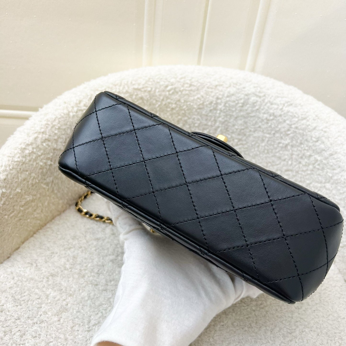 GLM-Pearl Crush Mini Rectangular Flap in Black Lambskin and AGHW (Model: AS1787)