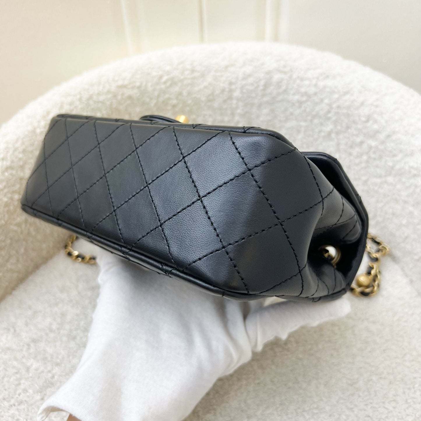 GLM-Pearl Crush Mini Rectangular Flap in Black Lambskin and AGHW (Model: AS1787)