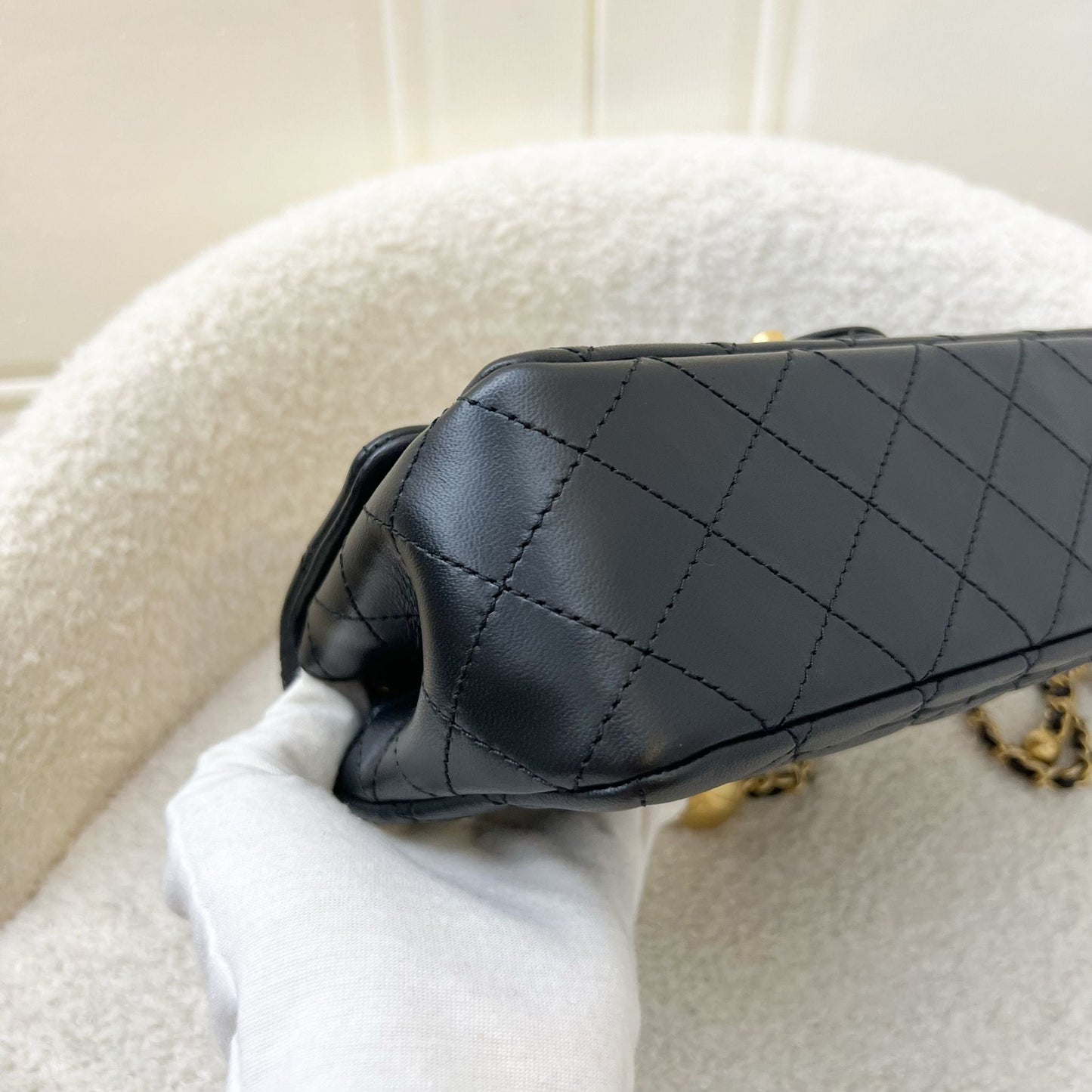 GLM-Pearl Crush Mini Rectangular Flap in Black Lambskin and AGHW (Model: AS1787)