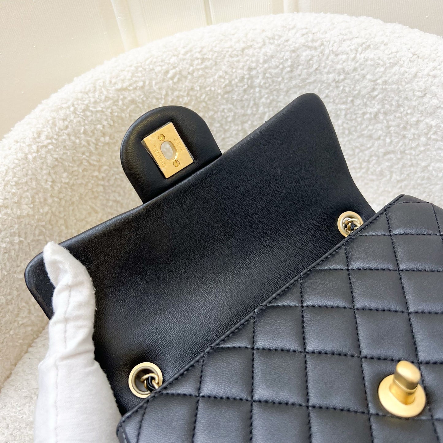 GLM-Pearl Crush Mini Rectangular Flap in Black Lambskin and AGHW (Model: AS1787)