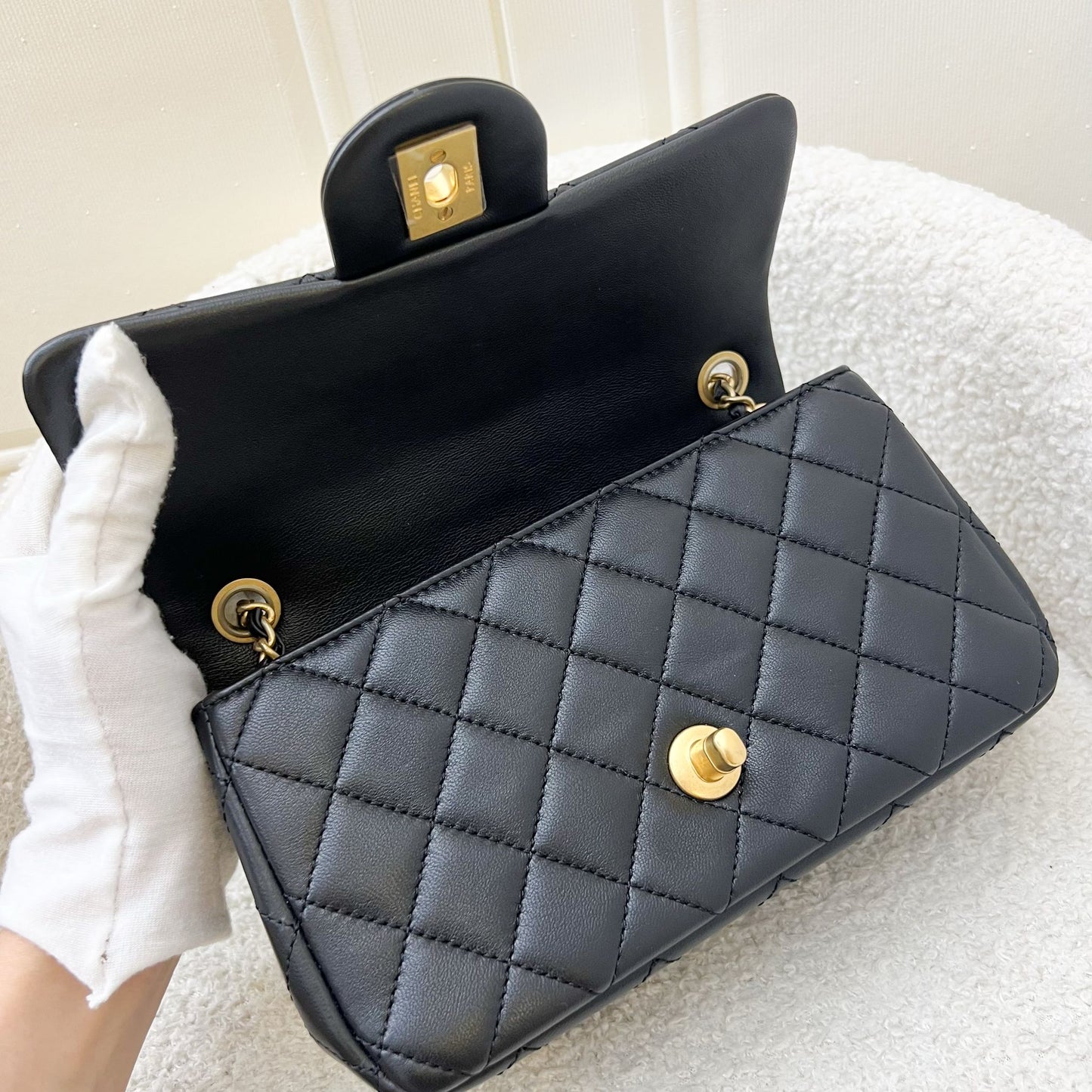 GLM-Pearl Crush Mini Rectangular Flap in Black Lambskin and AGHW (Model: AS1787)
