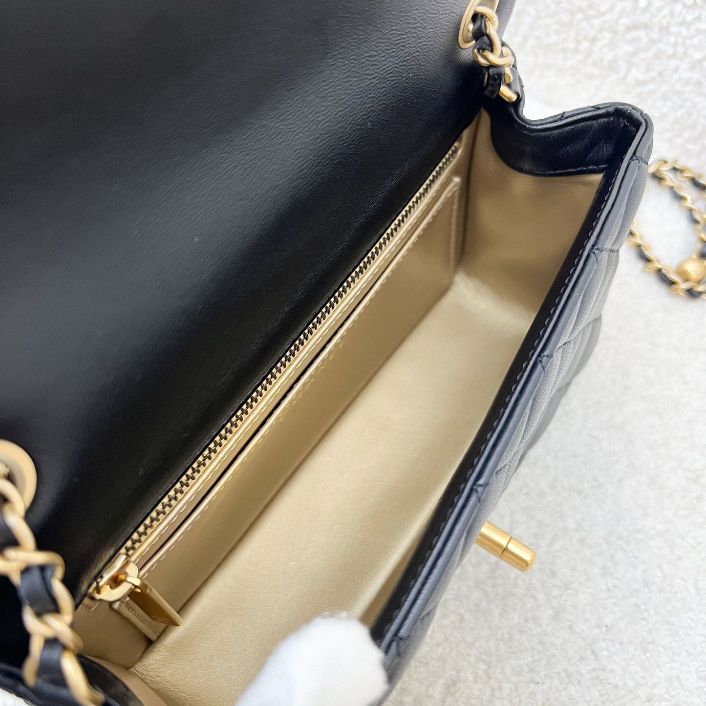 GLM-Pearl Crush Mini Rectangular Flap in Black Lambskin and AGHW (Model: AS1787)