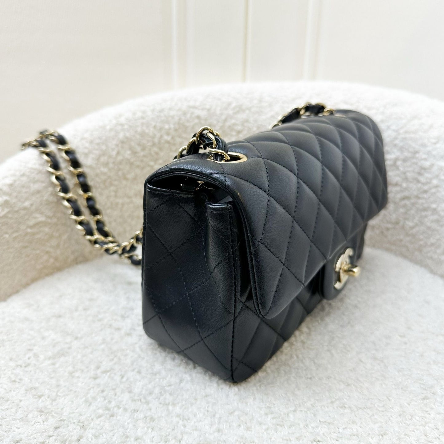GLM-Classic Mini Rectangular Flap in Black Lambskin and LGHW