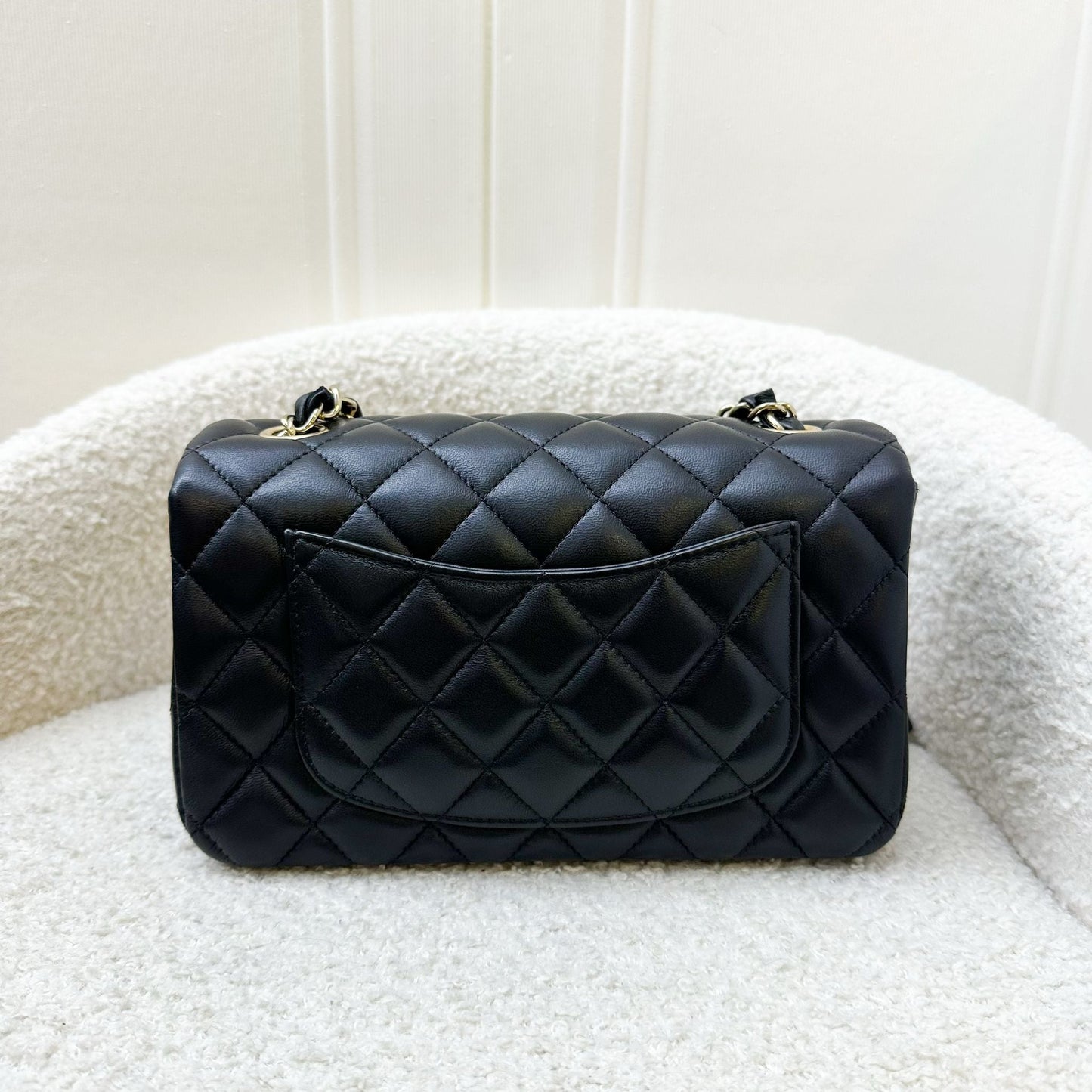 GLM-Classic Mini Rectangular Flap in Black Lambskin and LGHW