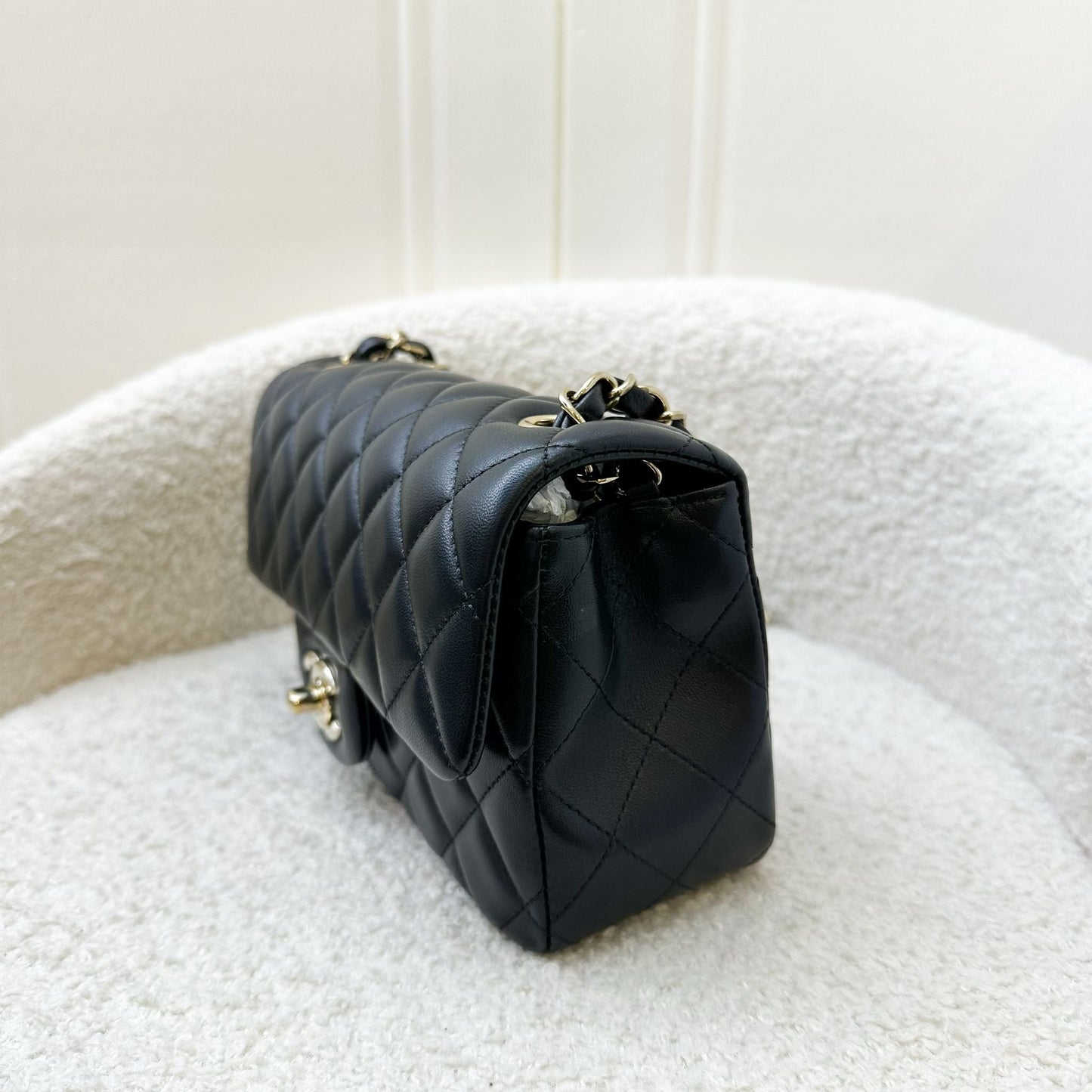 GLM-Classic Mini Rectangular Flap in Black Lambskin and LGHW