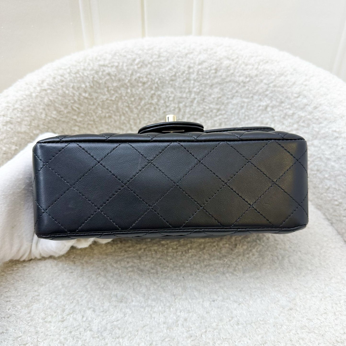 GLM-Classic Mini Rectangular Flap in Black Lambskin and LGHW