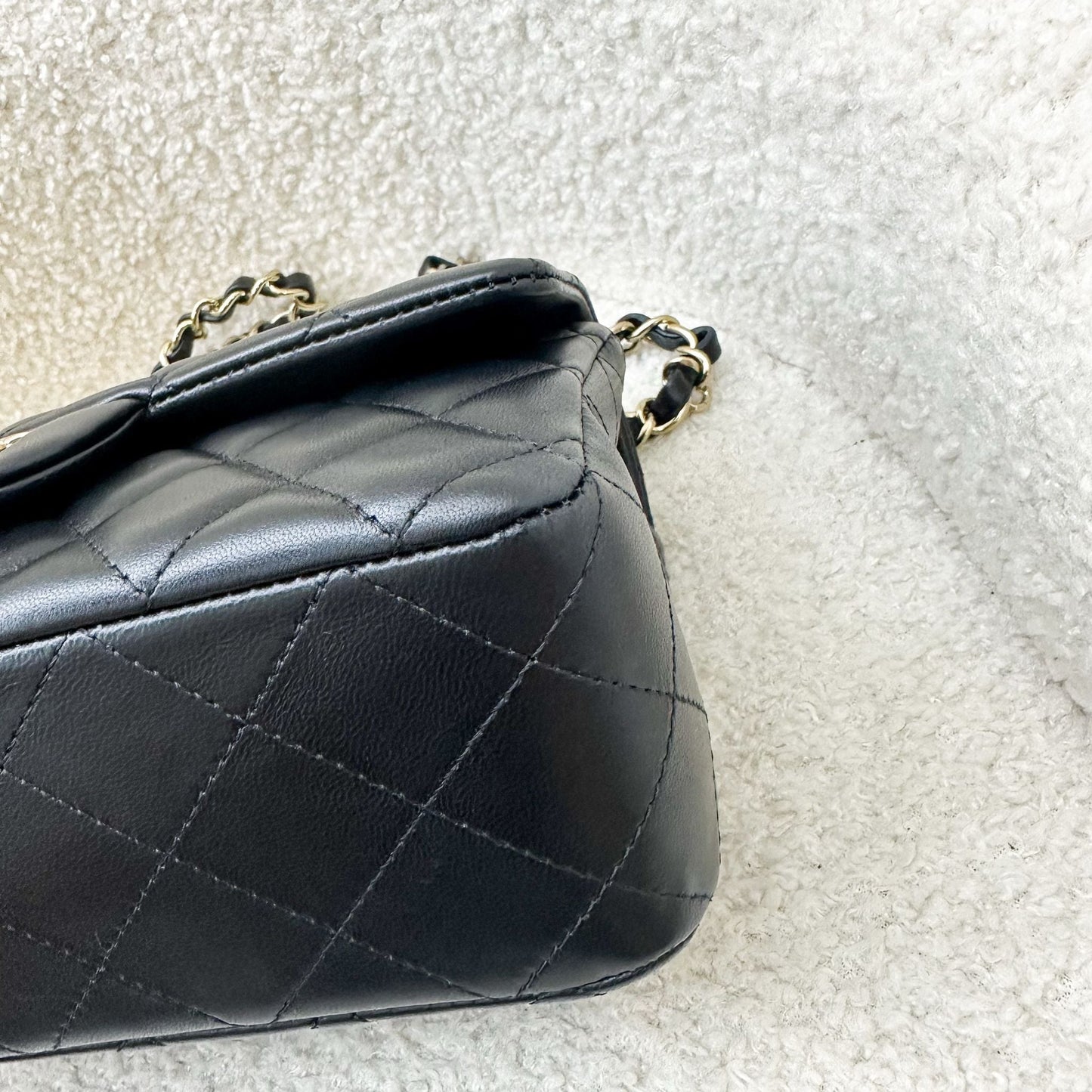 GLM-Classic Mini Rectangular Flap in Black Lambskin and LGHW