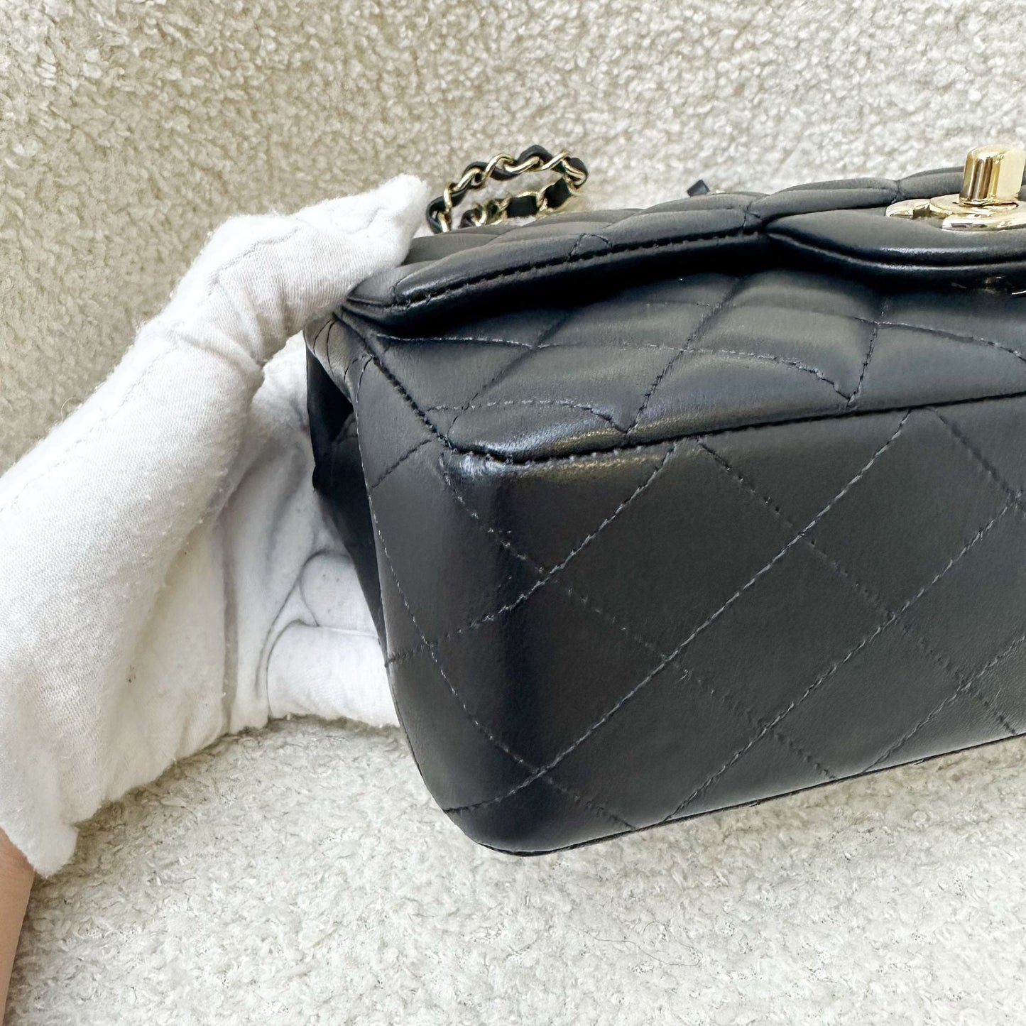 GLM-Classic Mini Rectangular Flap in Black Lambskin and LGHW
