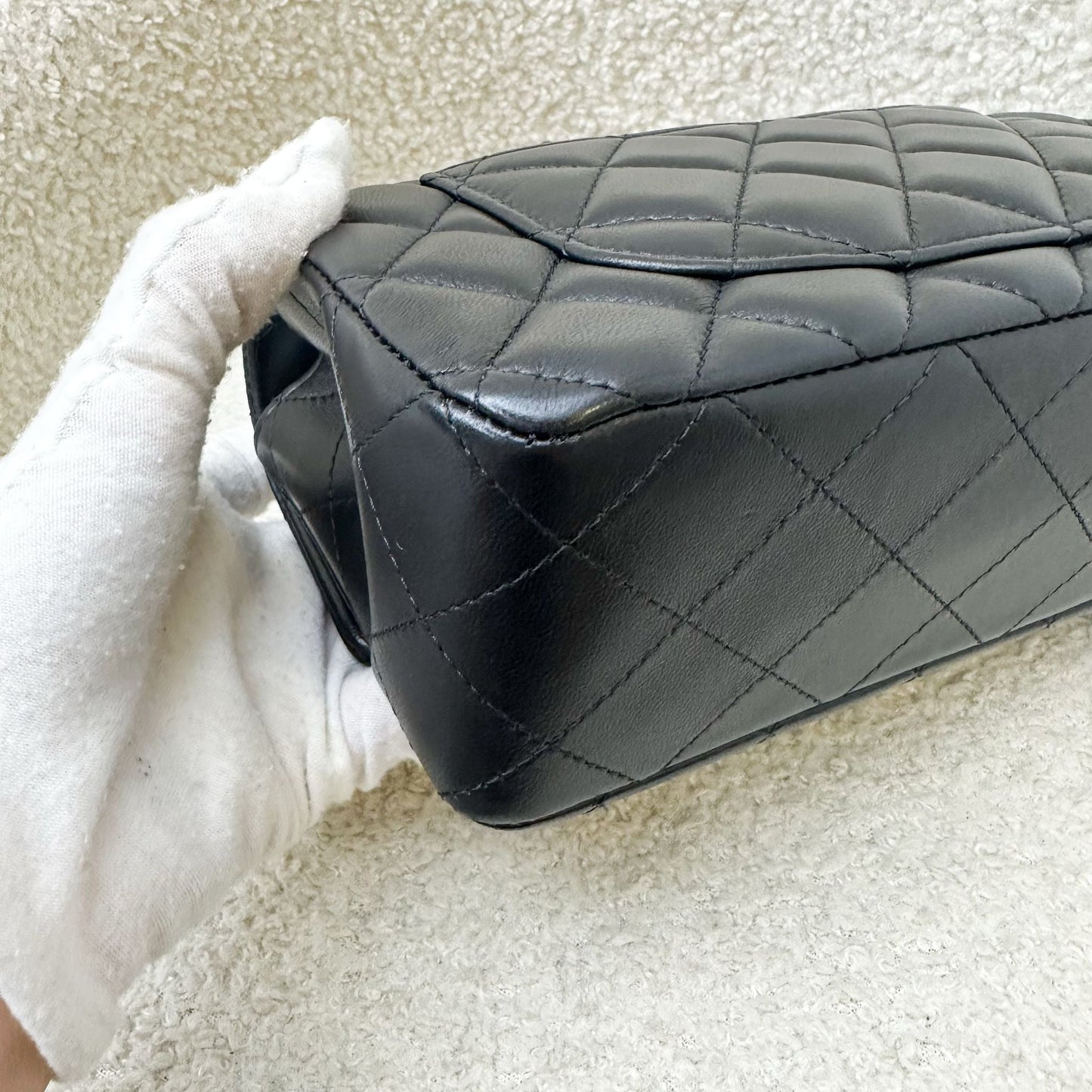 GLM-Classic Mini Rectangular Flap in Black Lambskin and LGHW