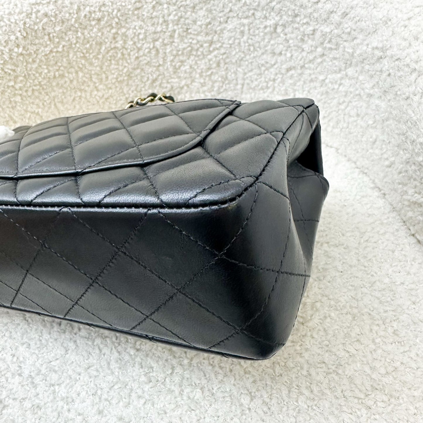 GLM-Classic Mini Rectangular Flap in Black Lambskin and LGHW