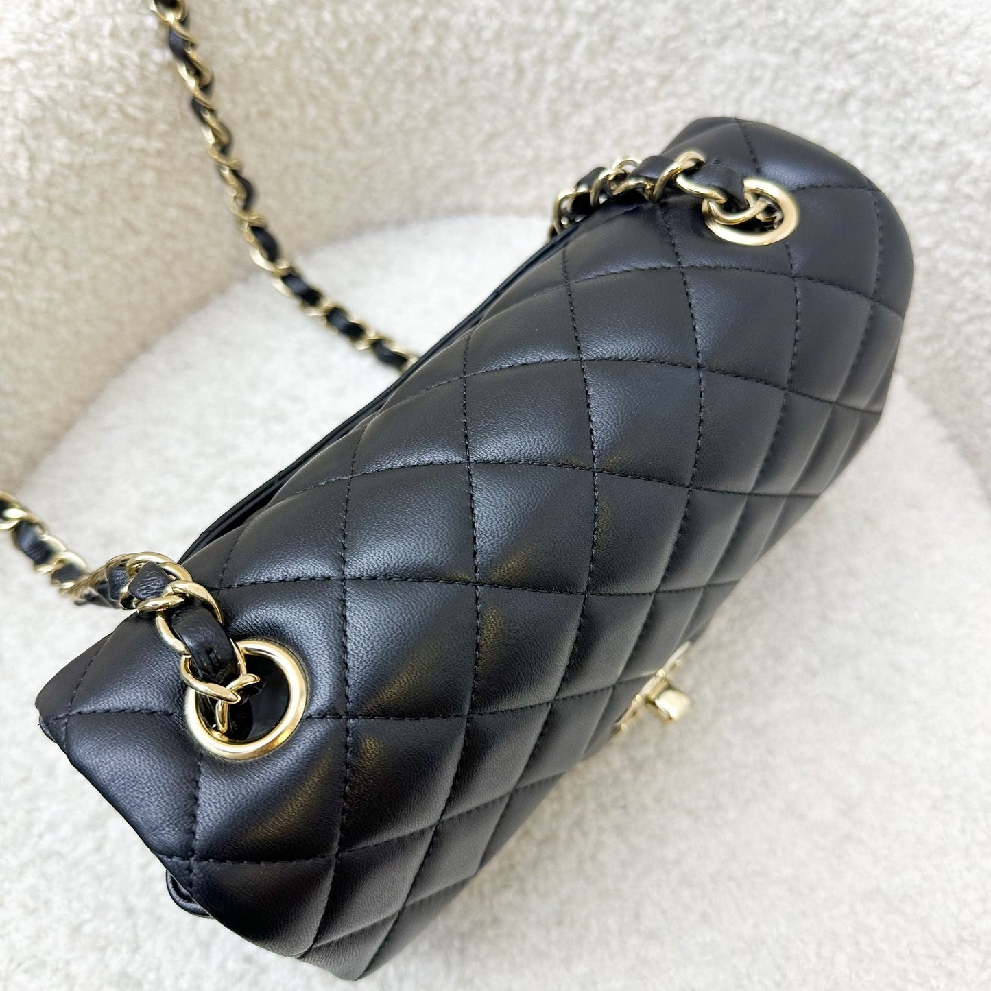 GLM-Classic Mini Rectangular Flap in Black Lambskin and LGHW