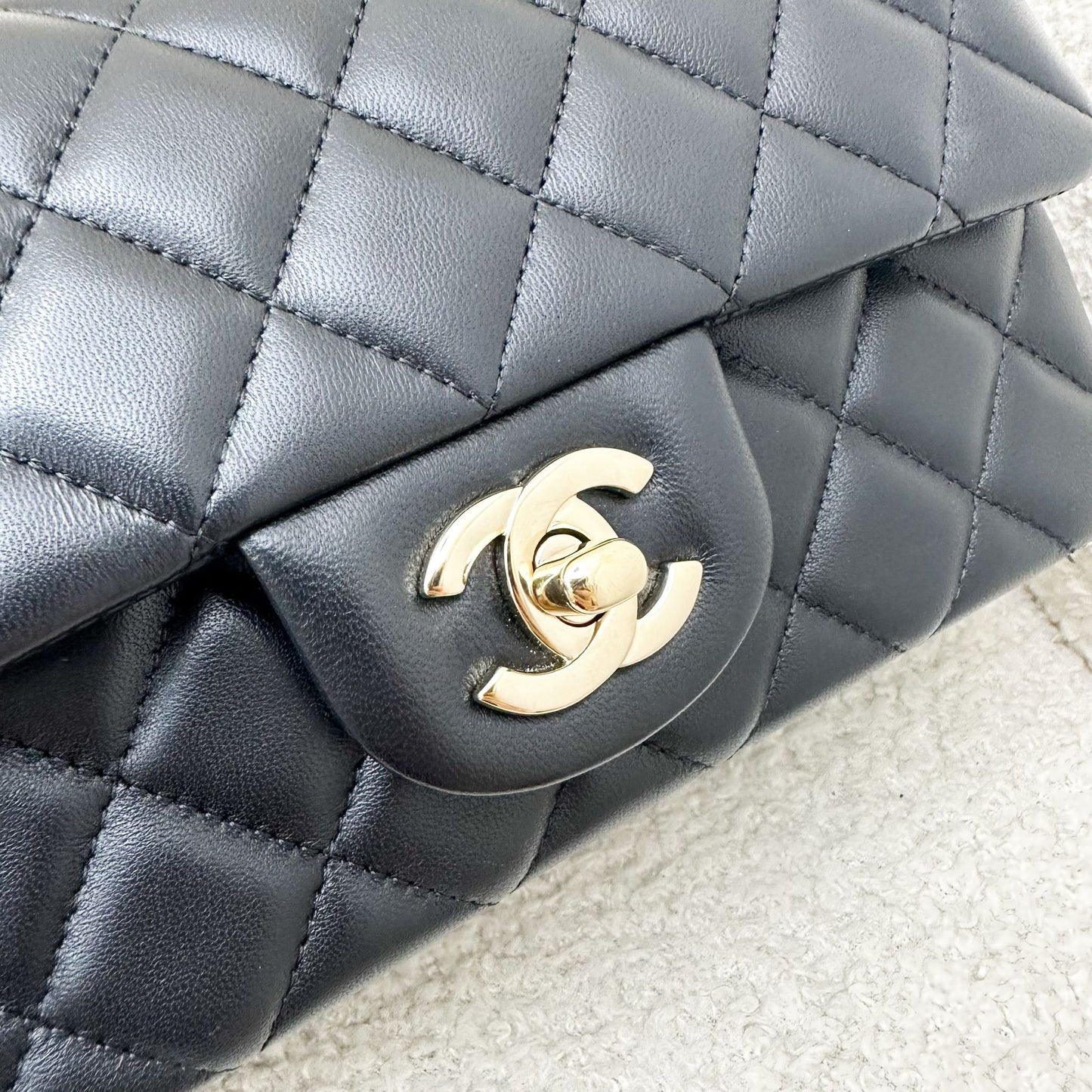 GLM-Classic Mini Rectangular Flap in Black Lambskin and LGHW