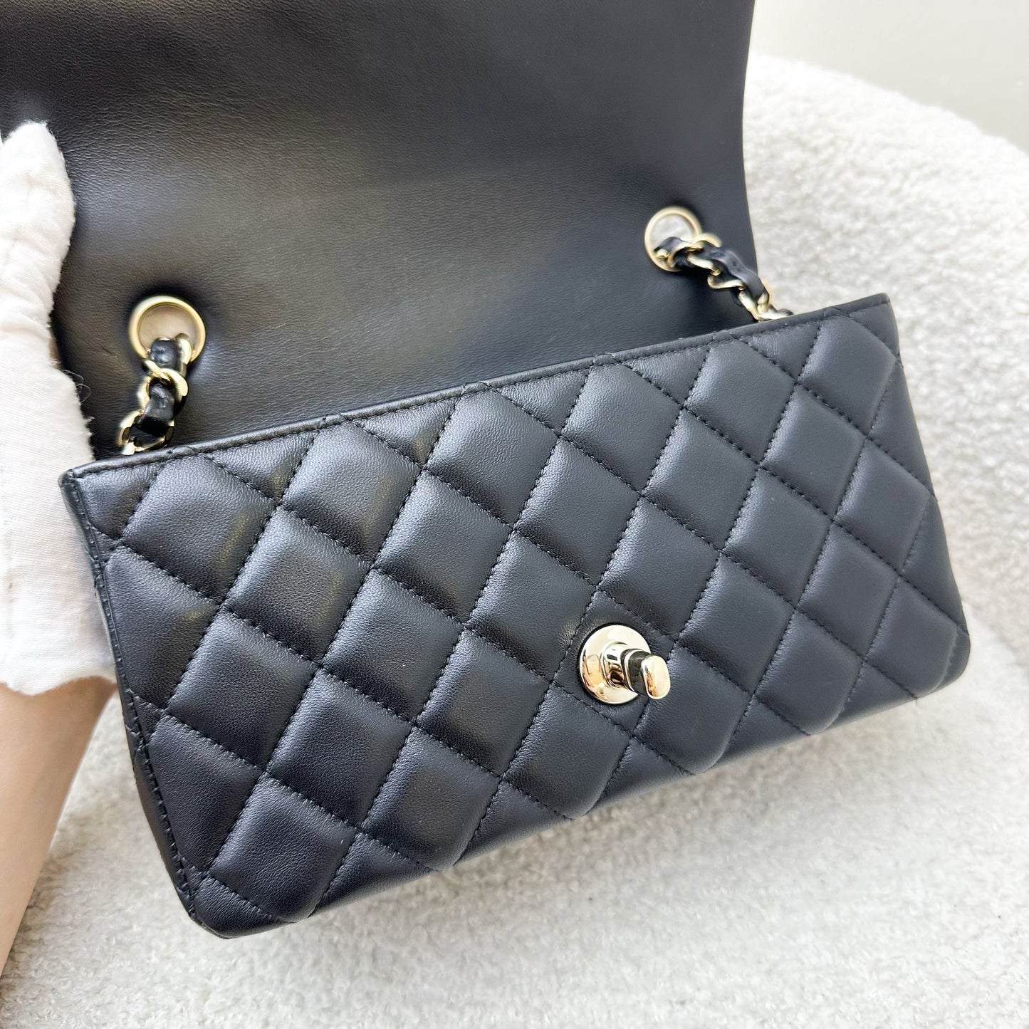 GLM-Classic Mini Rectangular Flap in Black Lambskin and LGHW