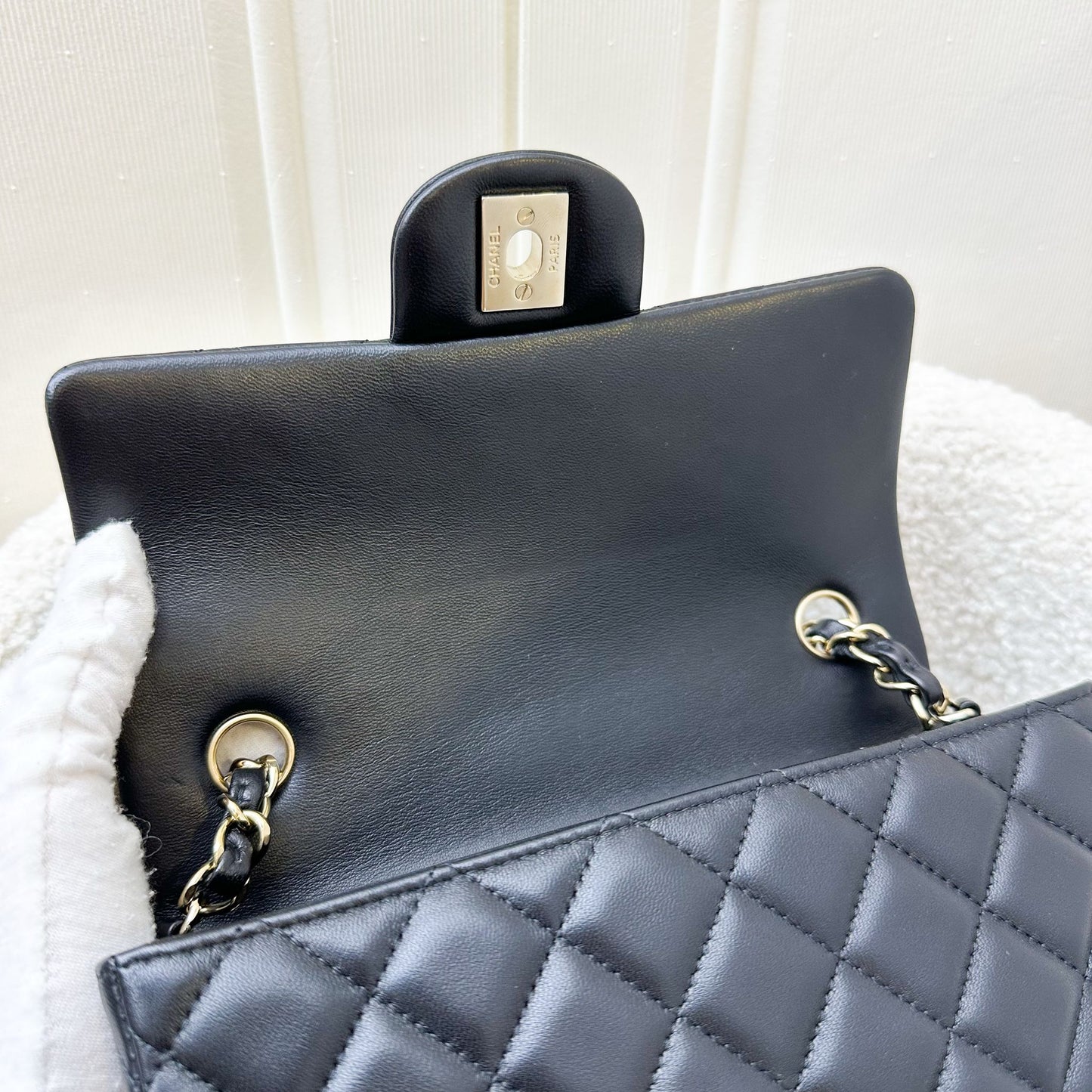 GLM-Classic Mini Rectangular Flap in Black Lambskin and LGHW