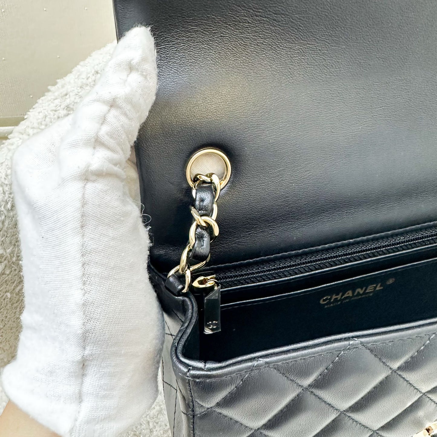 GLM-Classic Mini Rectangular Flap in Black Lambskin and LGHW