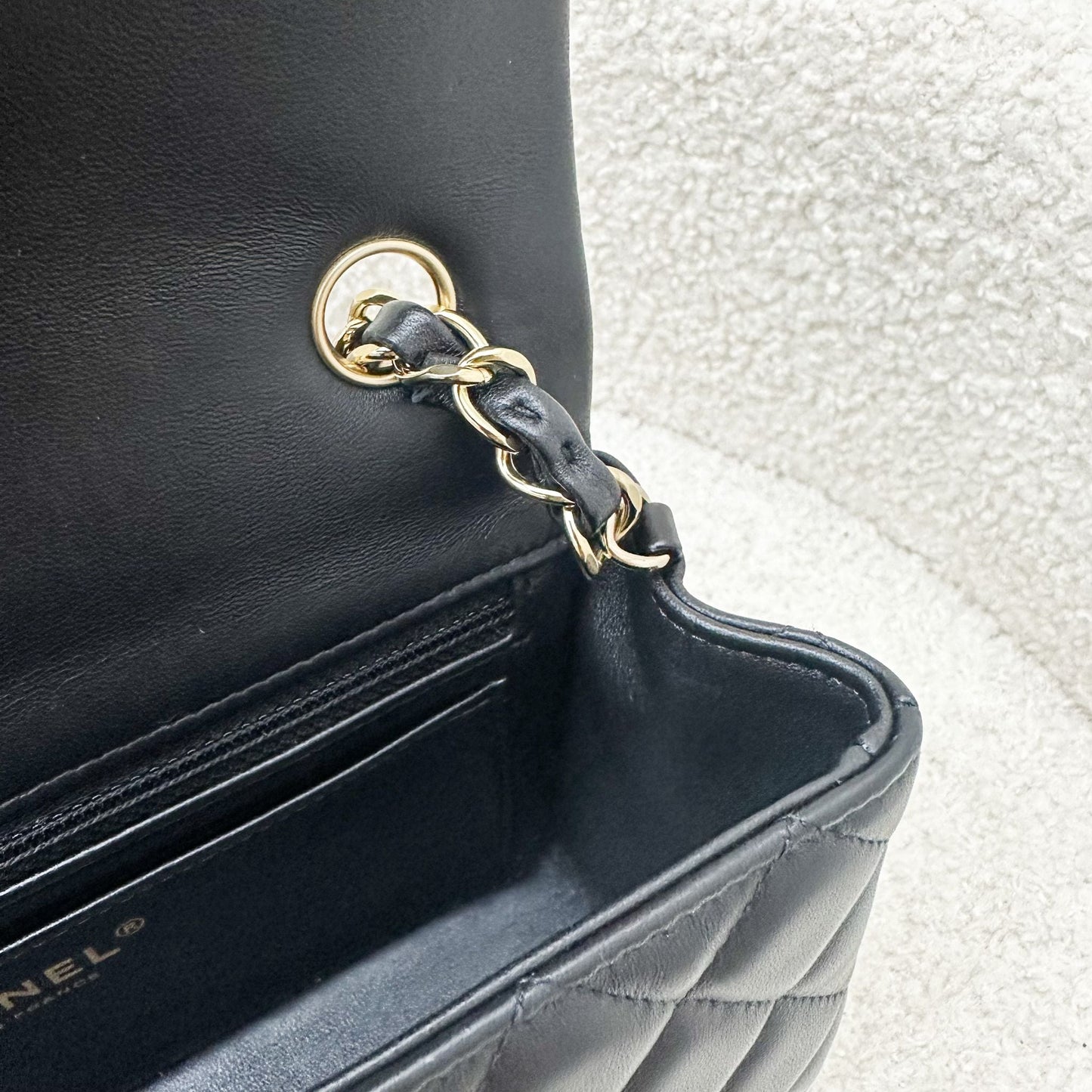GLM-Classic Mini Rectangular Flap in Black Lambskin and LGHW