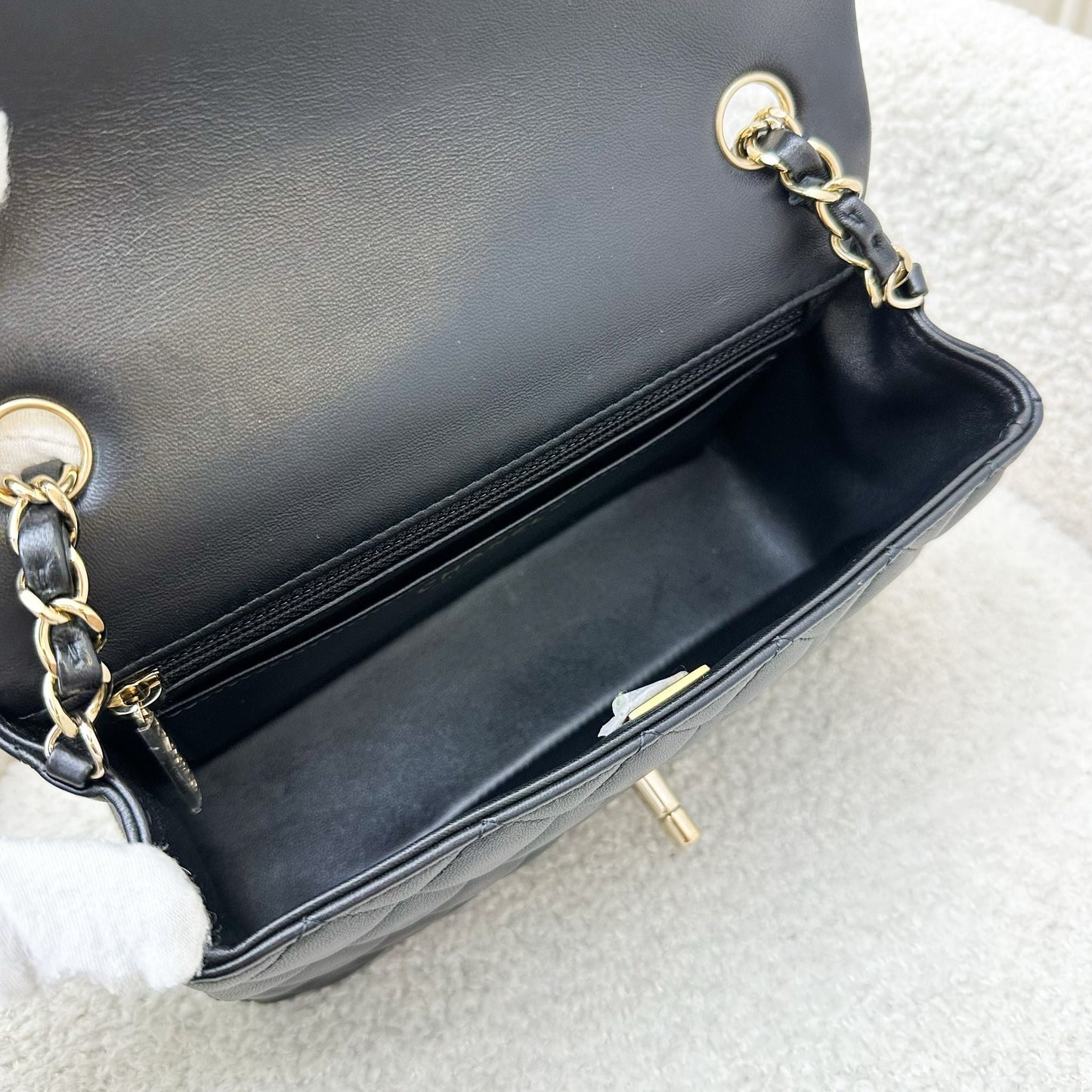 GLM-Classic Mini Rectangular Flap in Black Lambskin and LGHW