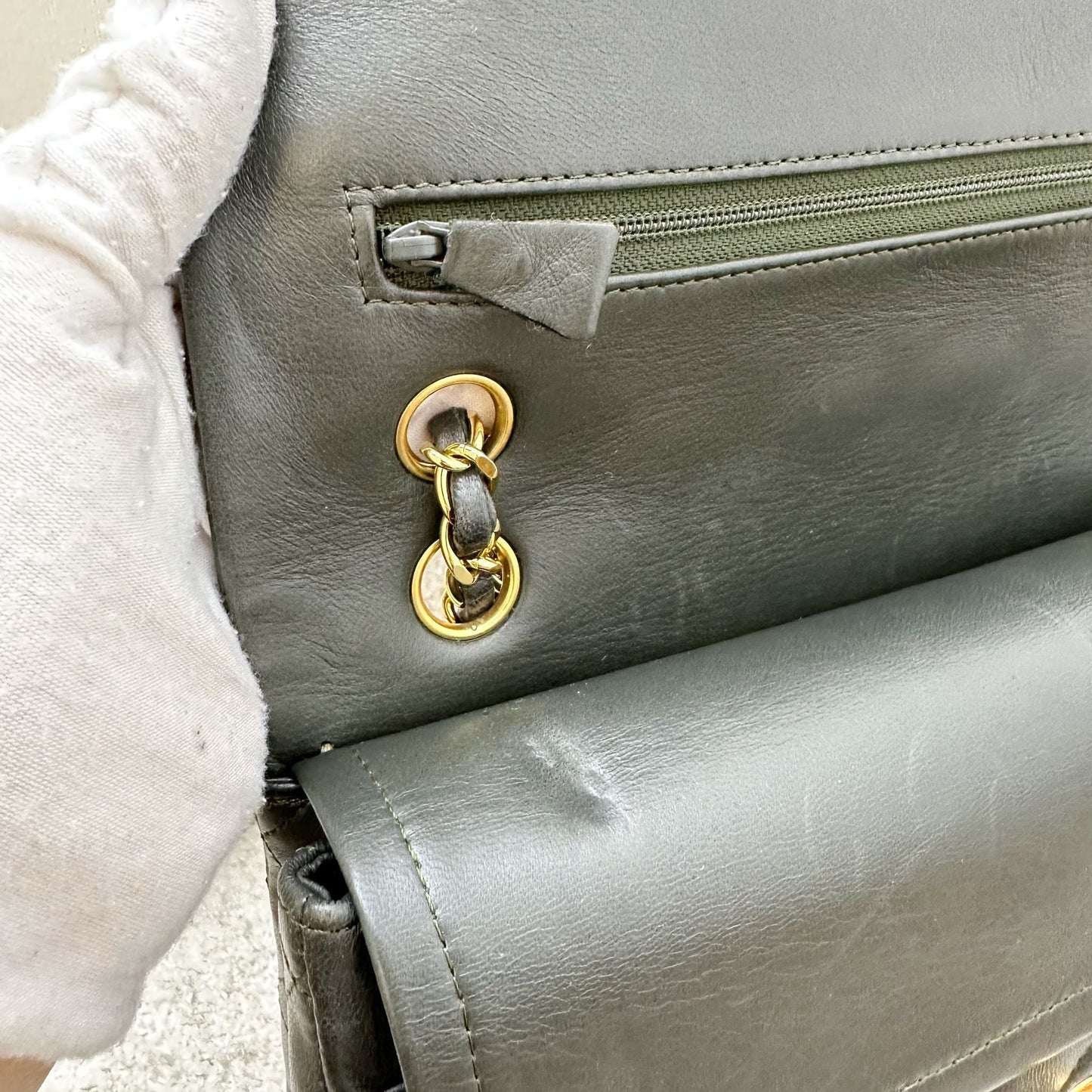 GLM- Medium Classic Flap CF in Dark Green Lambskin and 24K Gold Plated HW