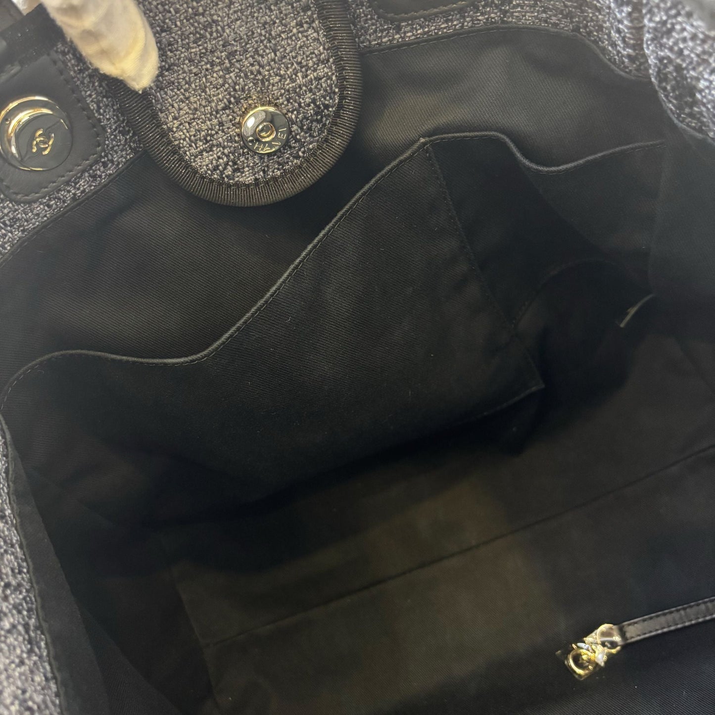 GLM-Medium / Large Deauville Tote in Navy Cotton, Nylon, Lurex, Calfskin and LGHW (Model: A66941)