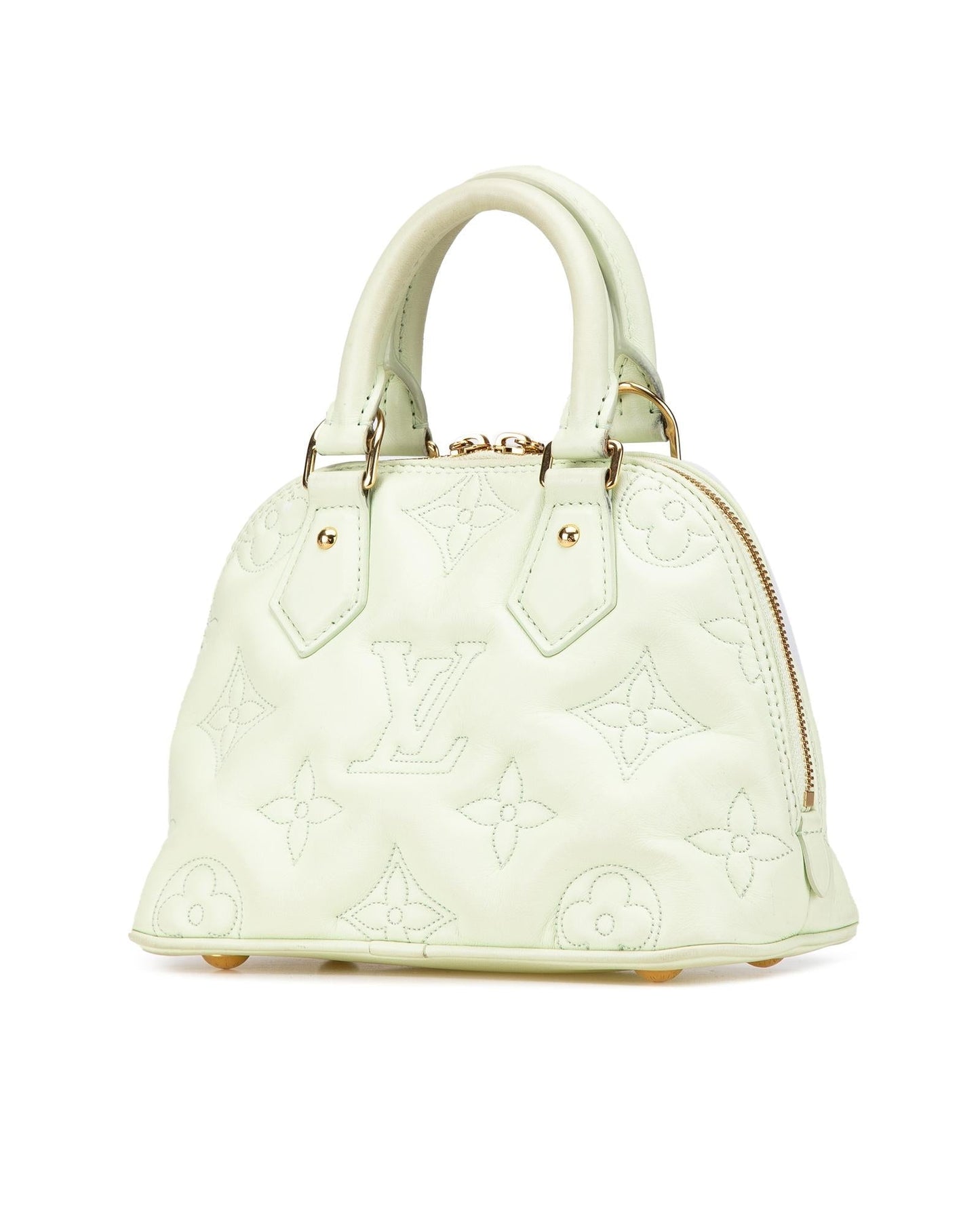 Quilted Leather Bubblegram Alma BB with Top Zip Closure and Detachable Strap