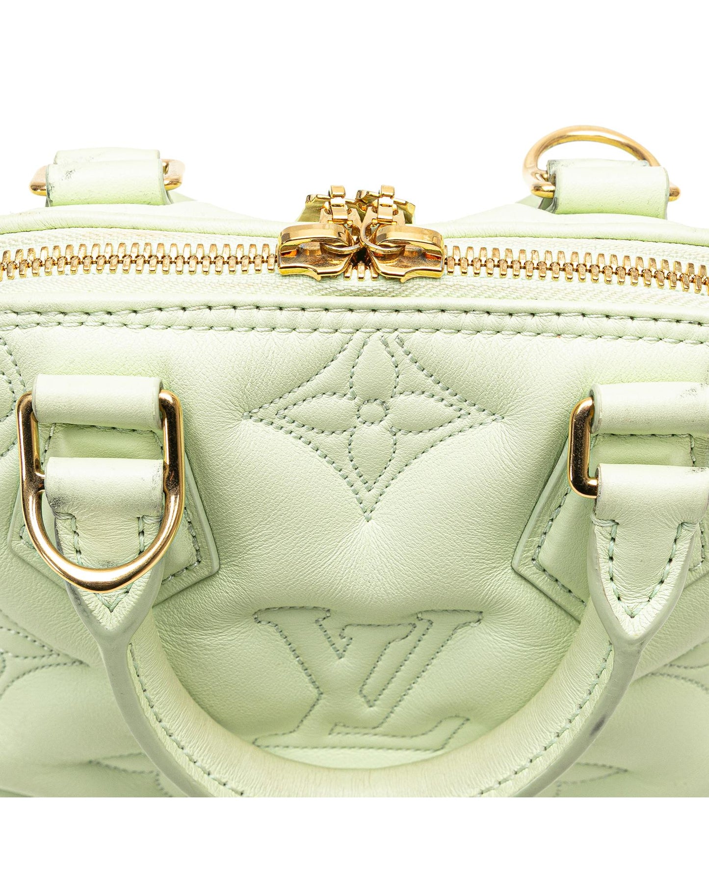 Quilted Leather Bubblegram Alma BB with Top Zip Closure and Detachable Strap