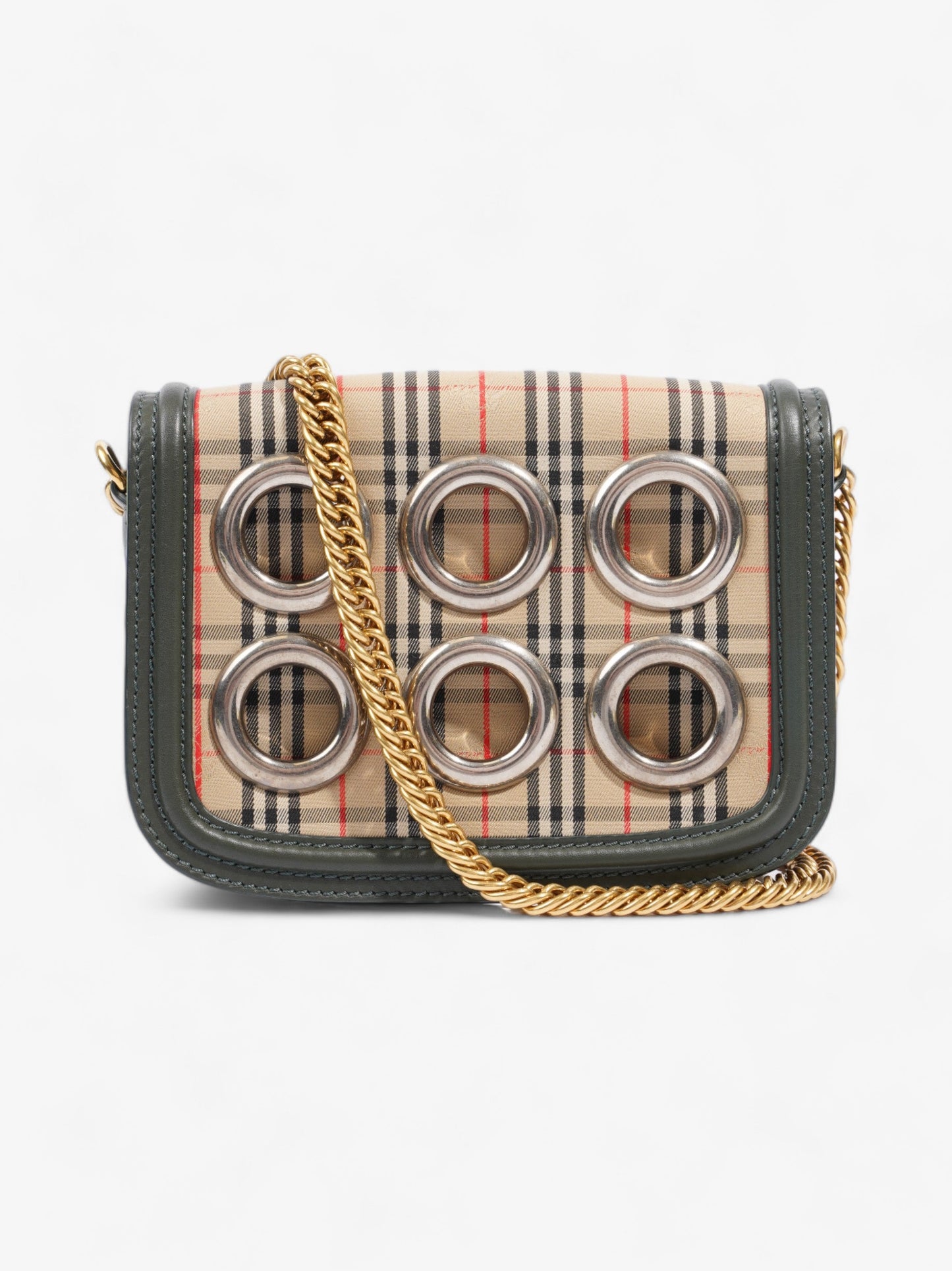 Burberry Eyelet Chain Knight Check / Green Calfskin Leather
