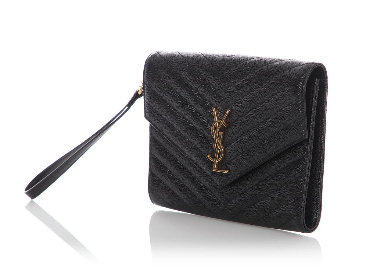 Saint Laurent Black Grain De Poudre Cassandre MatelassÃ© Flap Pouch