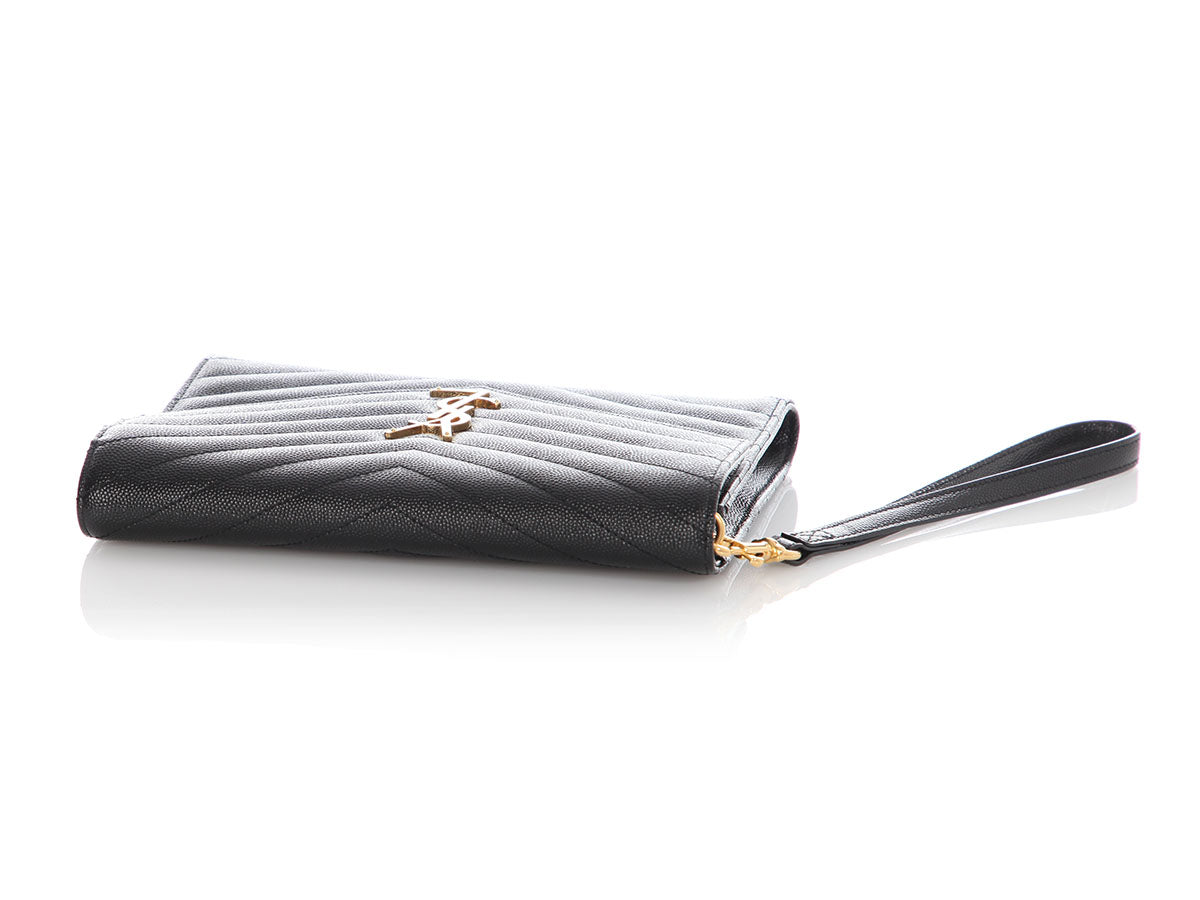 Saint Laurent Black Grain De Poudre Cassandre MatelassÃ© Flap Pouch