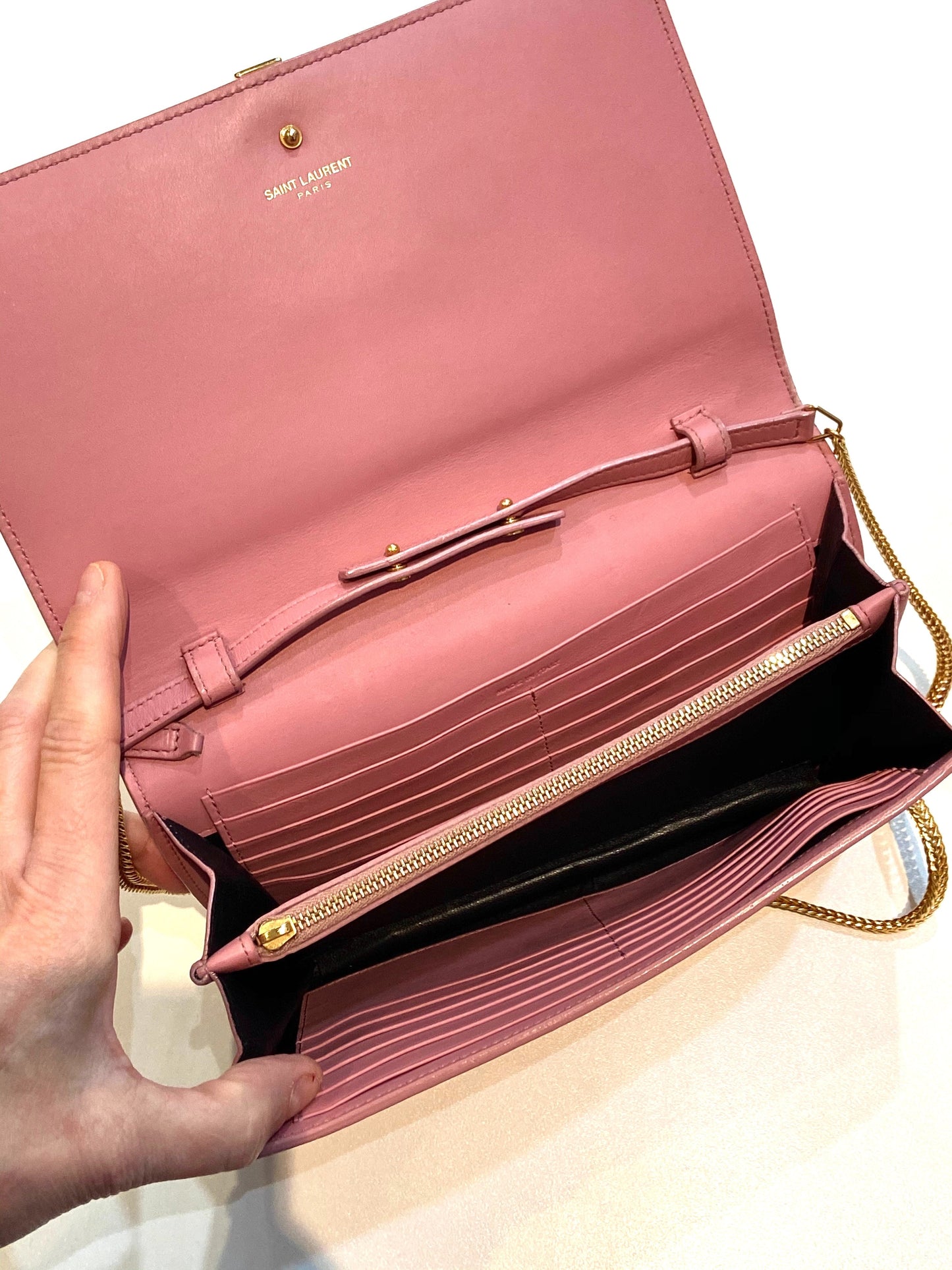 YSL CALFSKIN LEATHER CLASSIC Y LIGNE CHAIN WALLET