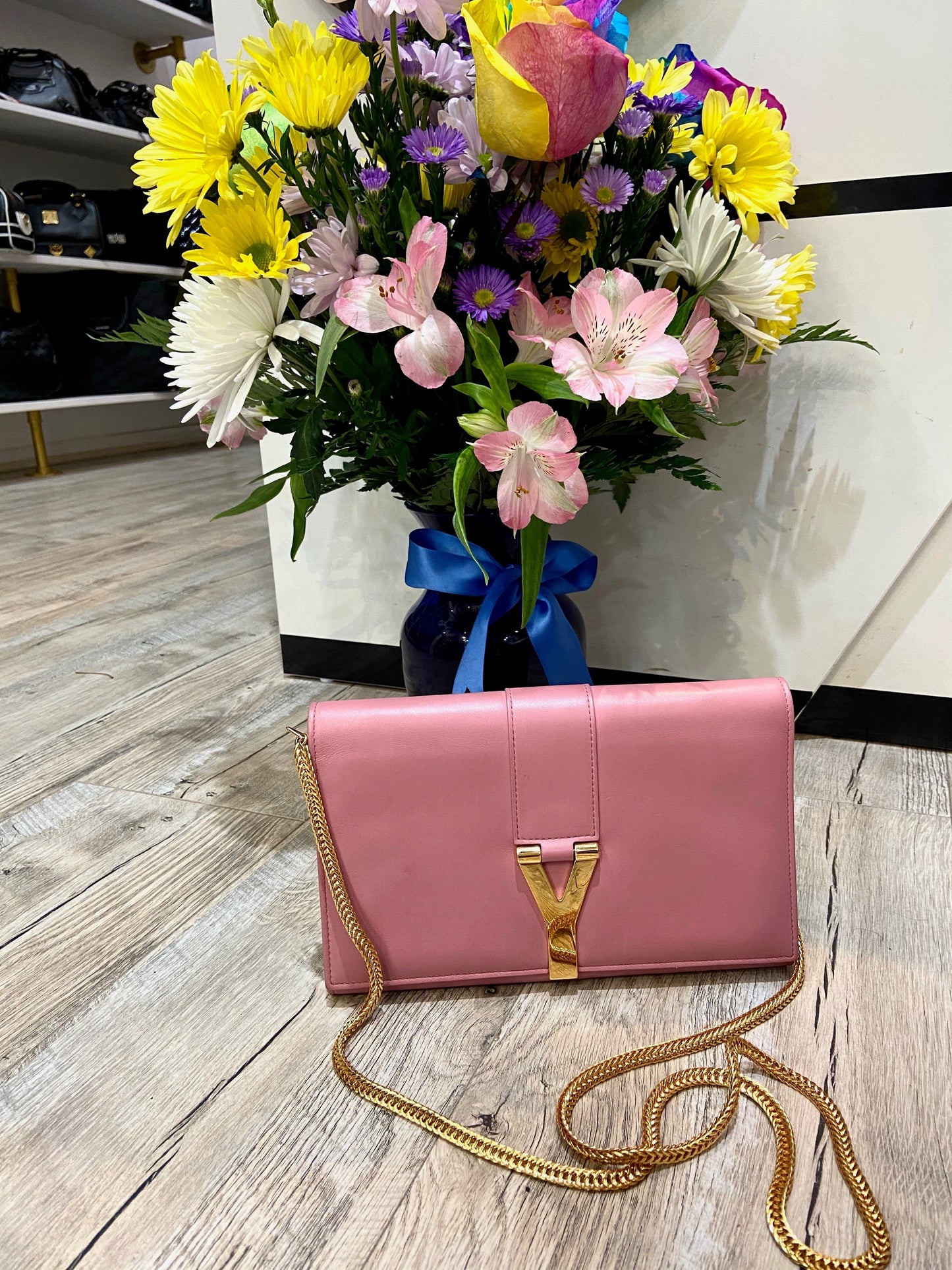 YSL CALFSKIN LEATHER CLASSIC Y LIGNE CHAIN WALLET