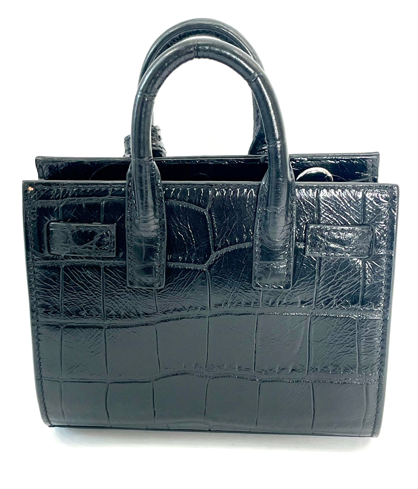 YSL CALFSKIN CROC EMBOSSED TOY SAC DE JOUR BAG