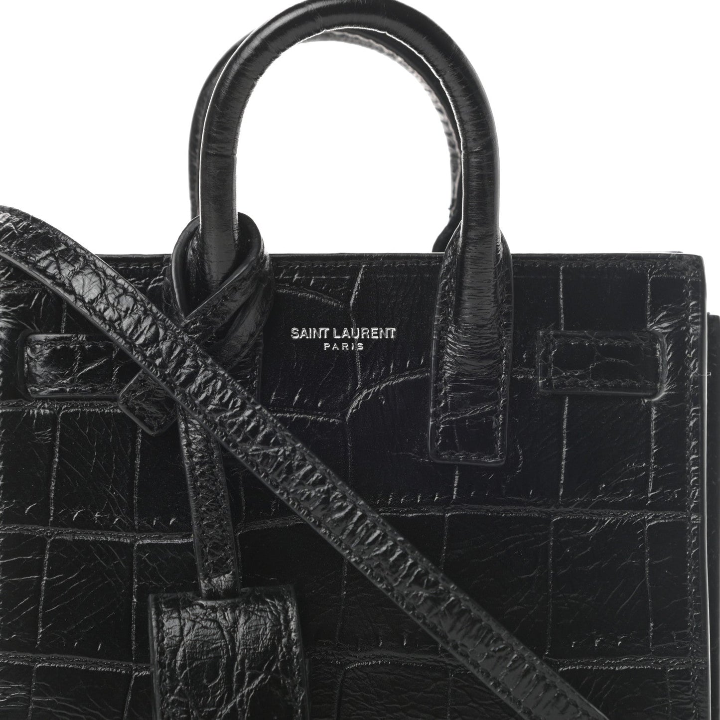YSL CALFSKIN CROC EMBOSSED TOY SAC DE JOUR BAG