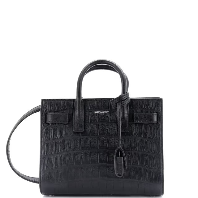 YSL CALFSKIN CROC EMBOSSED TOY SAC DE JOUR BAG