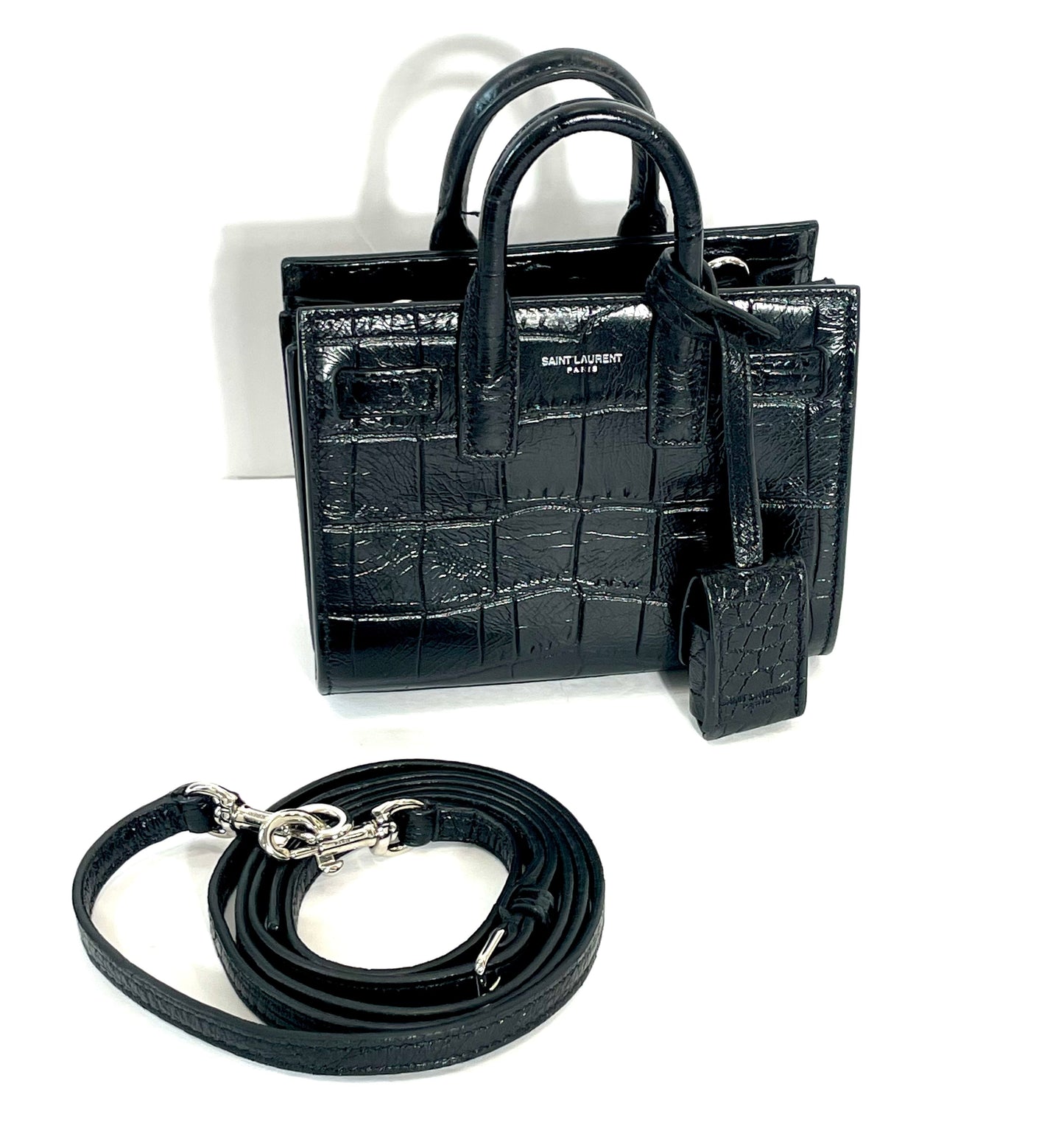 YSL CALFSKIN CROC EMBOSSED TOY SAC DE JOUR BAG