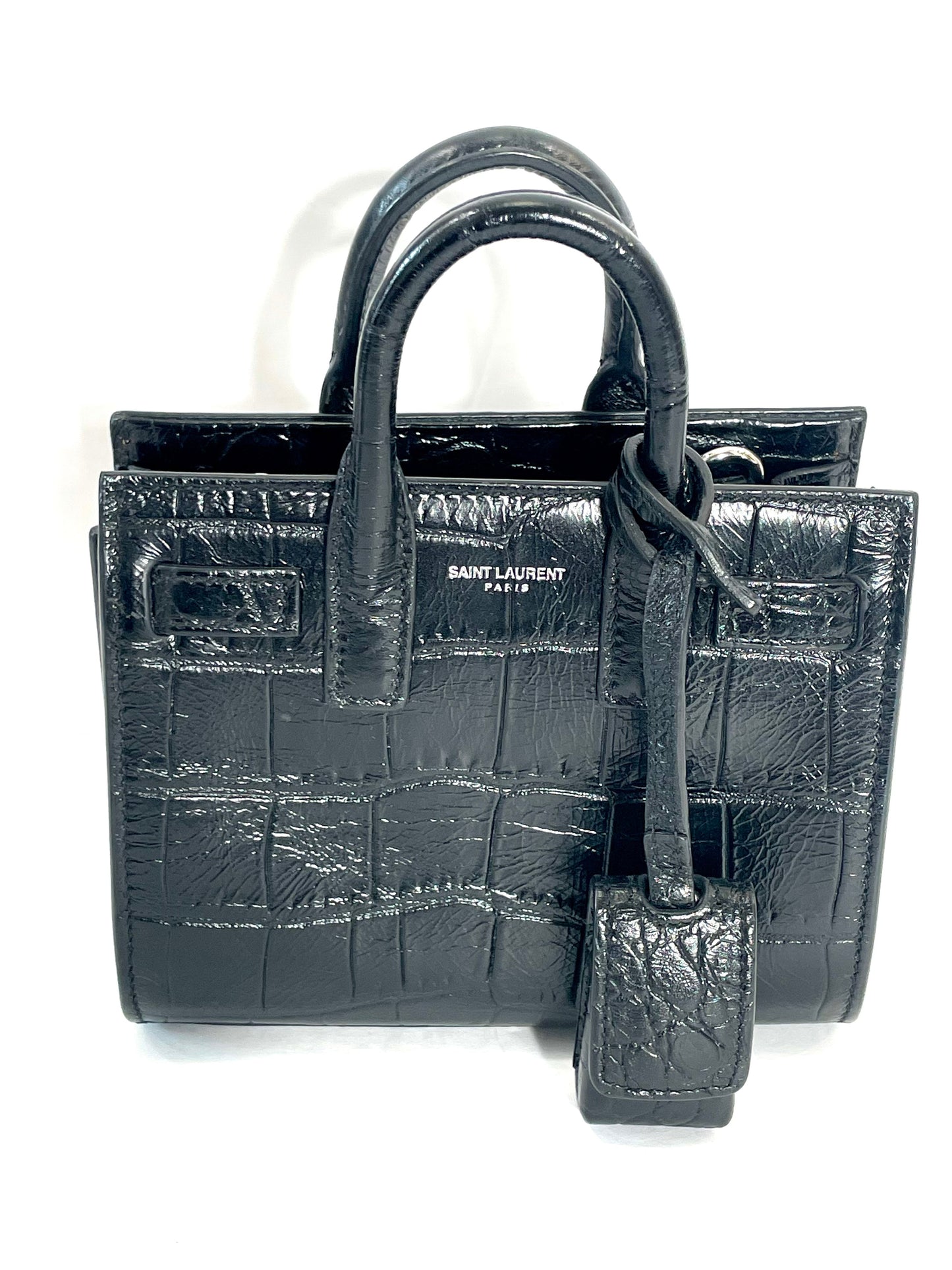 YSL CALFSKIN CROC EMBOSSED TOY SAC DE JOUR BAG