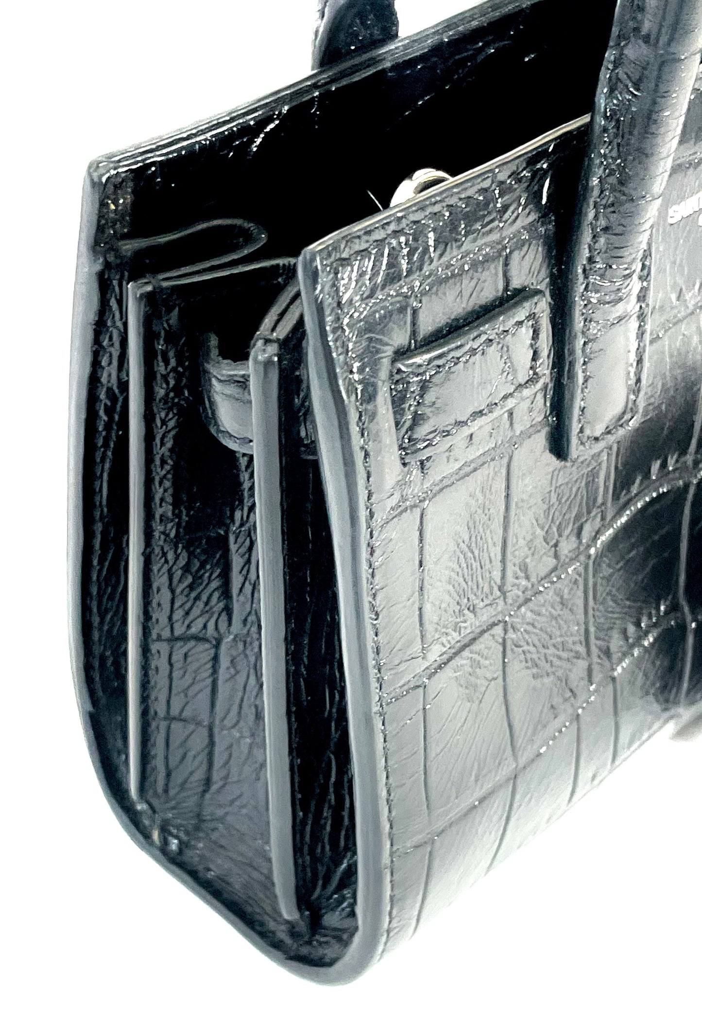 YSL CALFSKIN CROC EMBOSSED TOY SAC DE JOUR BAG