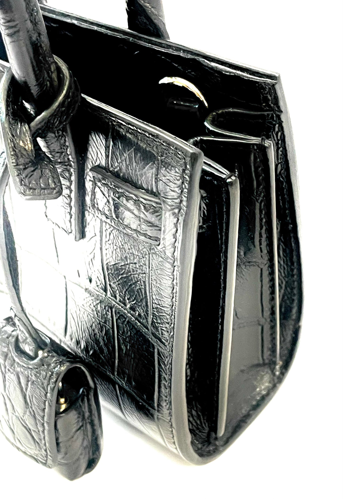YSL CALFSKIN CROC EMBOSSED TOY SAC DE JOUR BAG