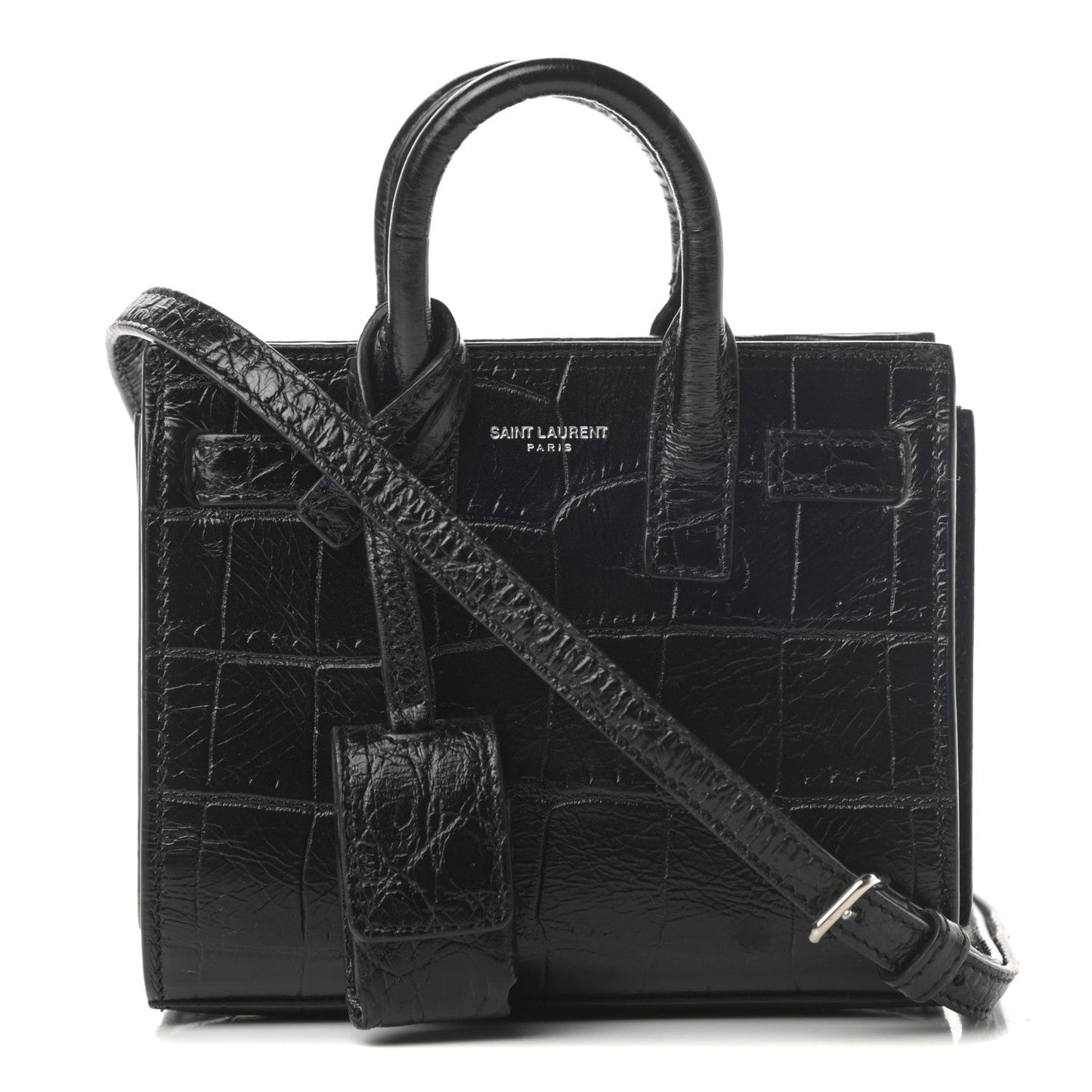 YSL CALFSKIN CROC EMBOSSED TOY SAC DE JOUR BAG