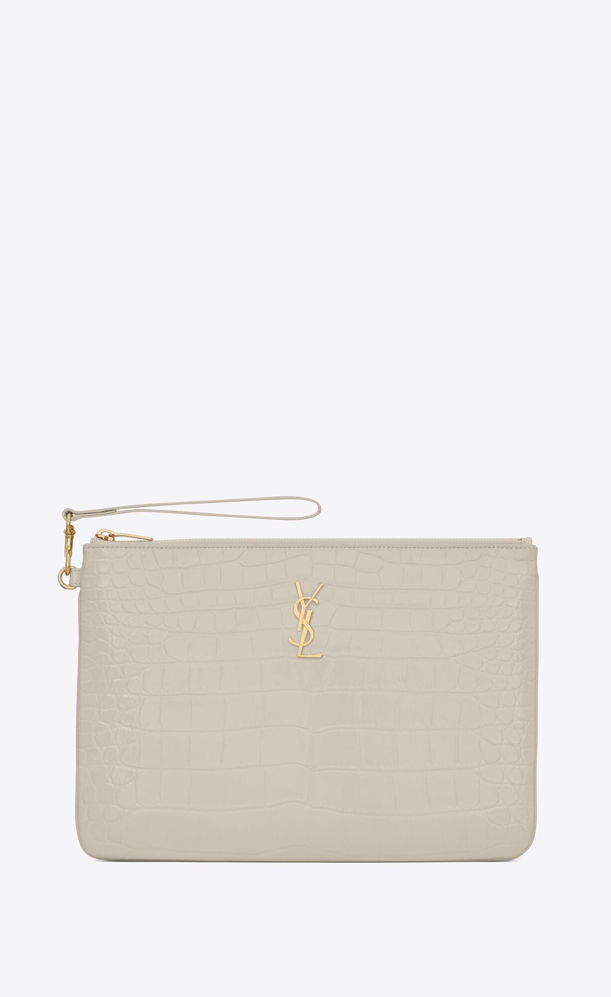YSL CASSANDRE CROC EMBOSSED LEATHER TABLET POUCH