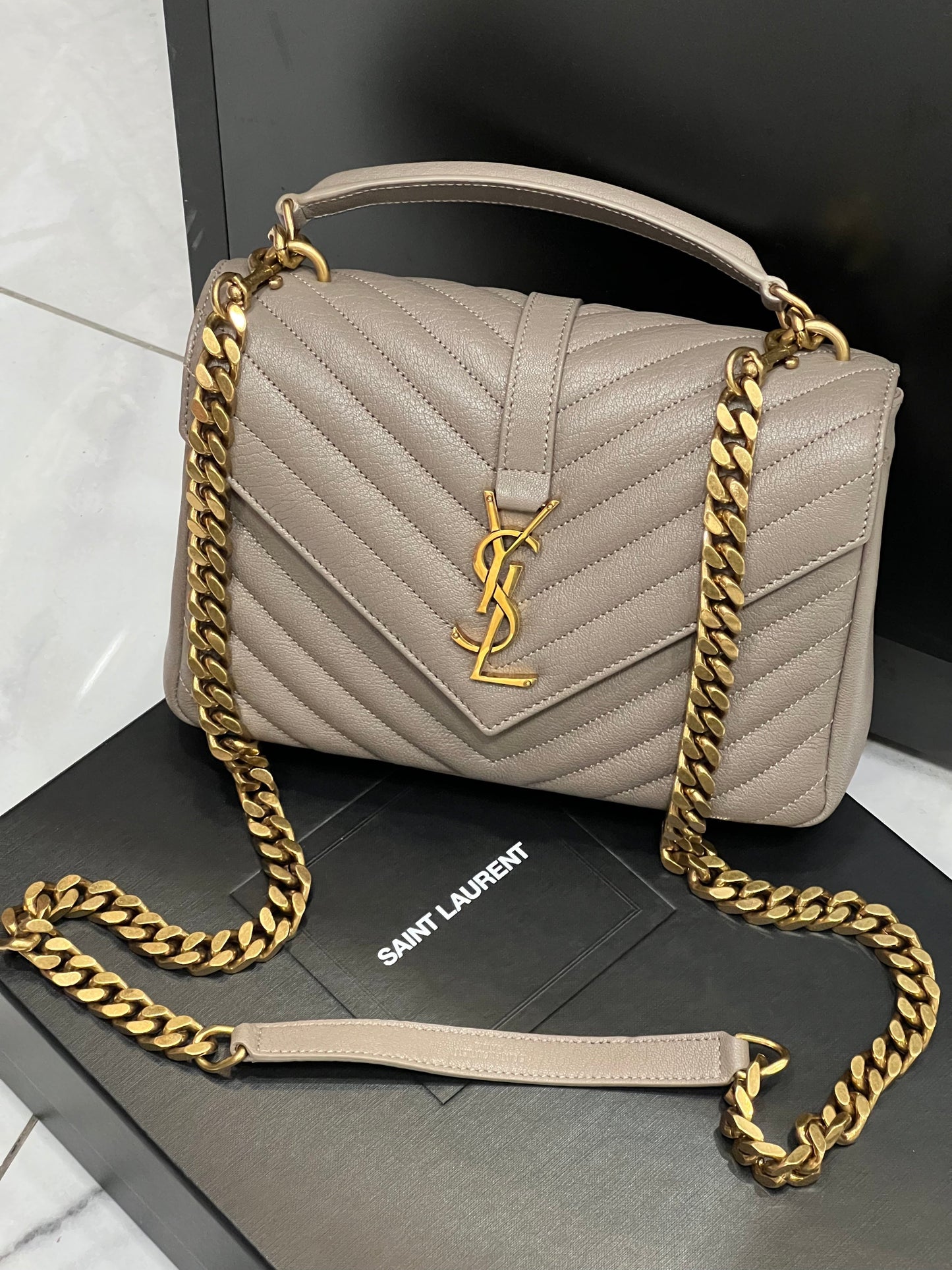 YSL COLLEGE MEDIUM  QUILTED LAMBSKIN  LEATHER BAG