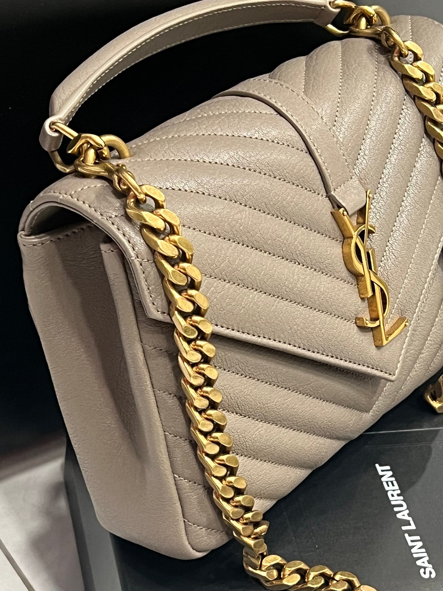 YSL COLLEGE MEDIUM  QUILTED LAMBSKIN  LEATHER BAG