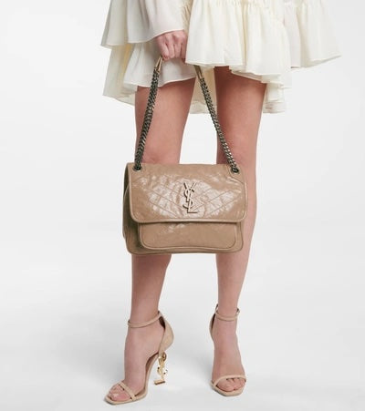 YSL CRINKLED CALFSKIN MATELASSE MONONGRAM MEDIUM NIKI CHAIN SATCHEL