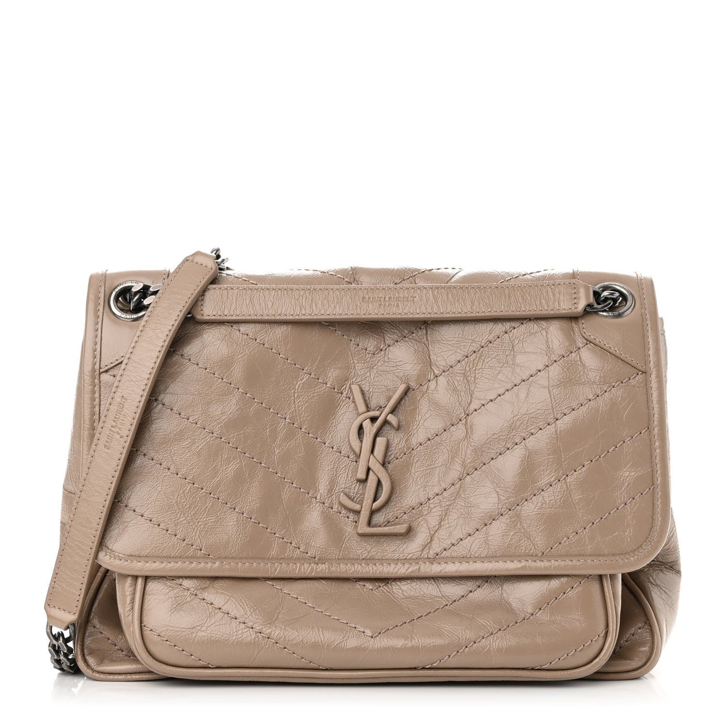 YSL CRINKLED CALFSKIN MATELASSE MONONGRAM MEDIUM NIKI CHAIN SATCHEL